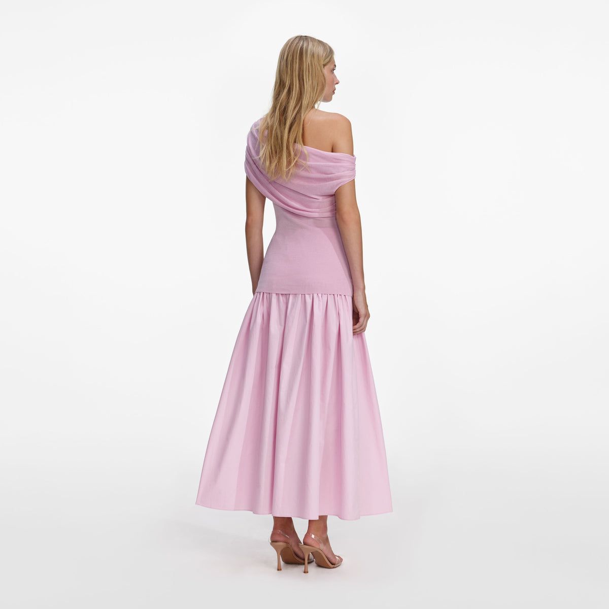 Self-portrait Cotton Draped Knit Midi Dress - Pink Self-portrait Cotton Draped Knit Midi Dress - Pink