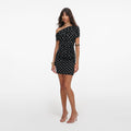 Polka Dot Draped Knit Mini Dress