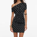Polka Dot Draped Knit Mini Dress