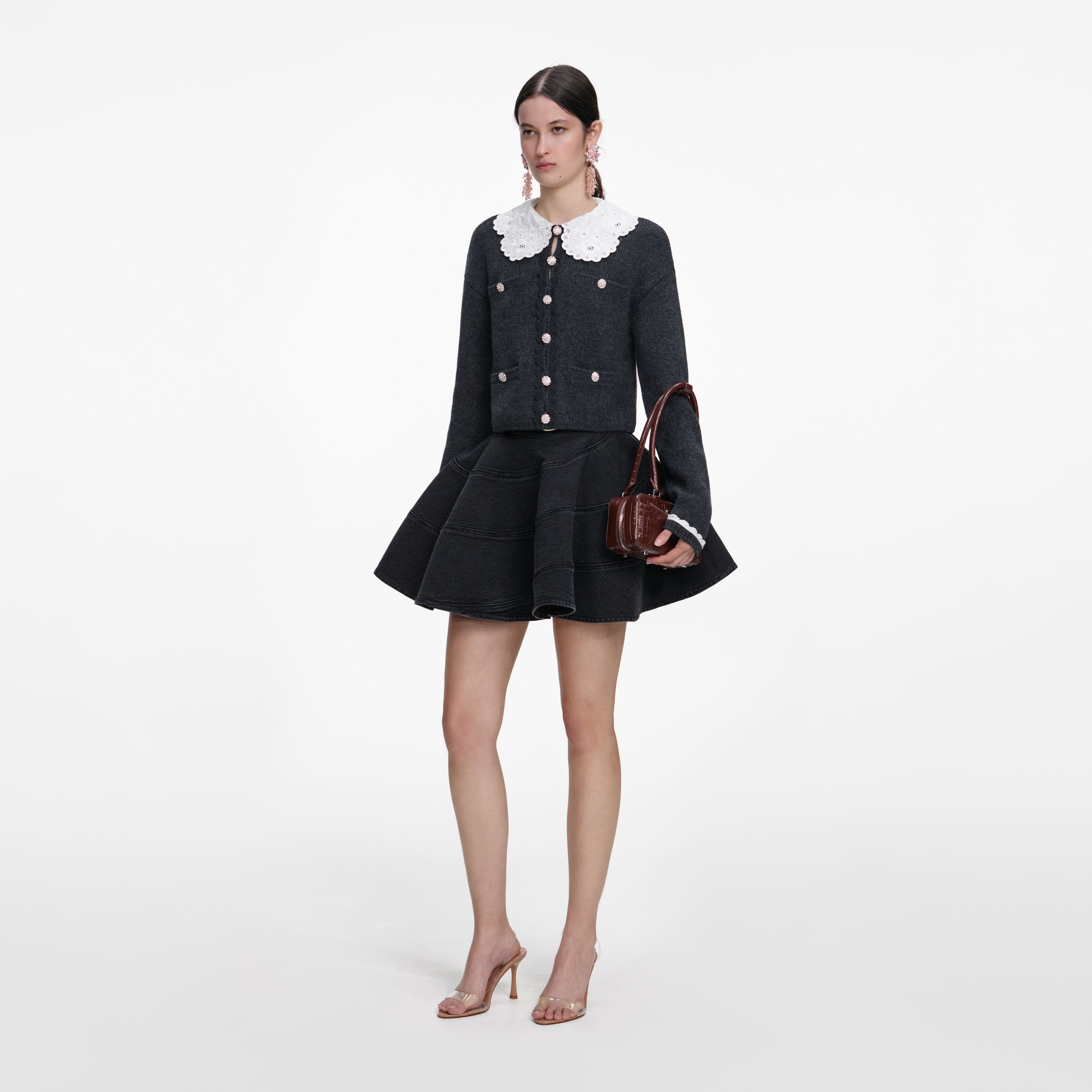 Charcoal Lace Collar Cardigan