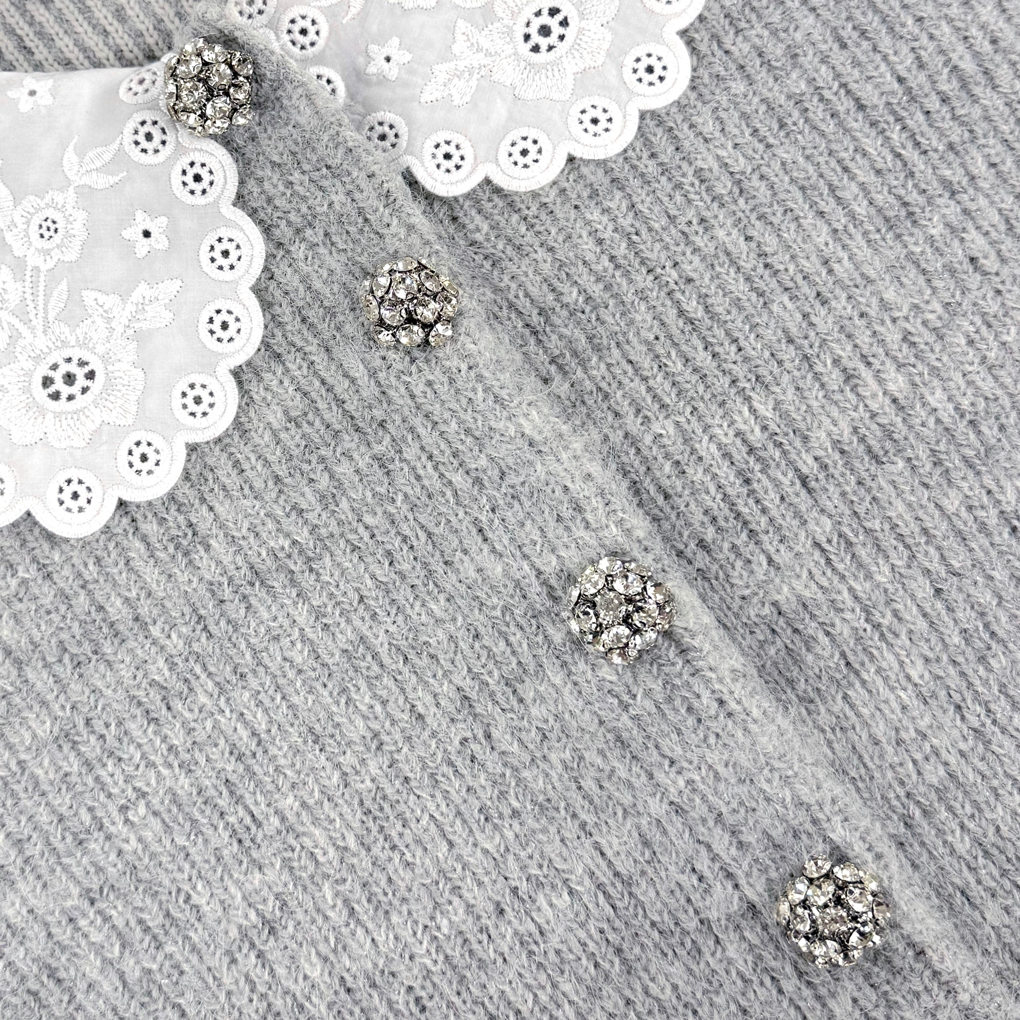 Grey Lace Collar Cardigan – self-portrait-US