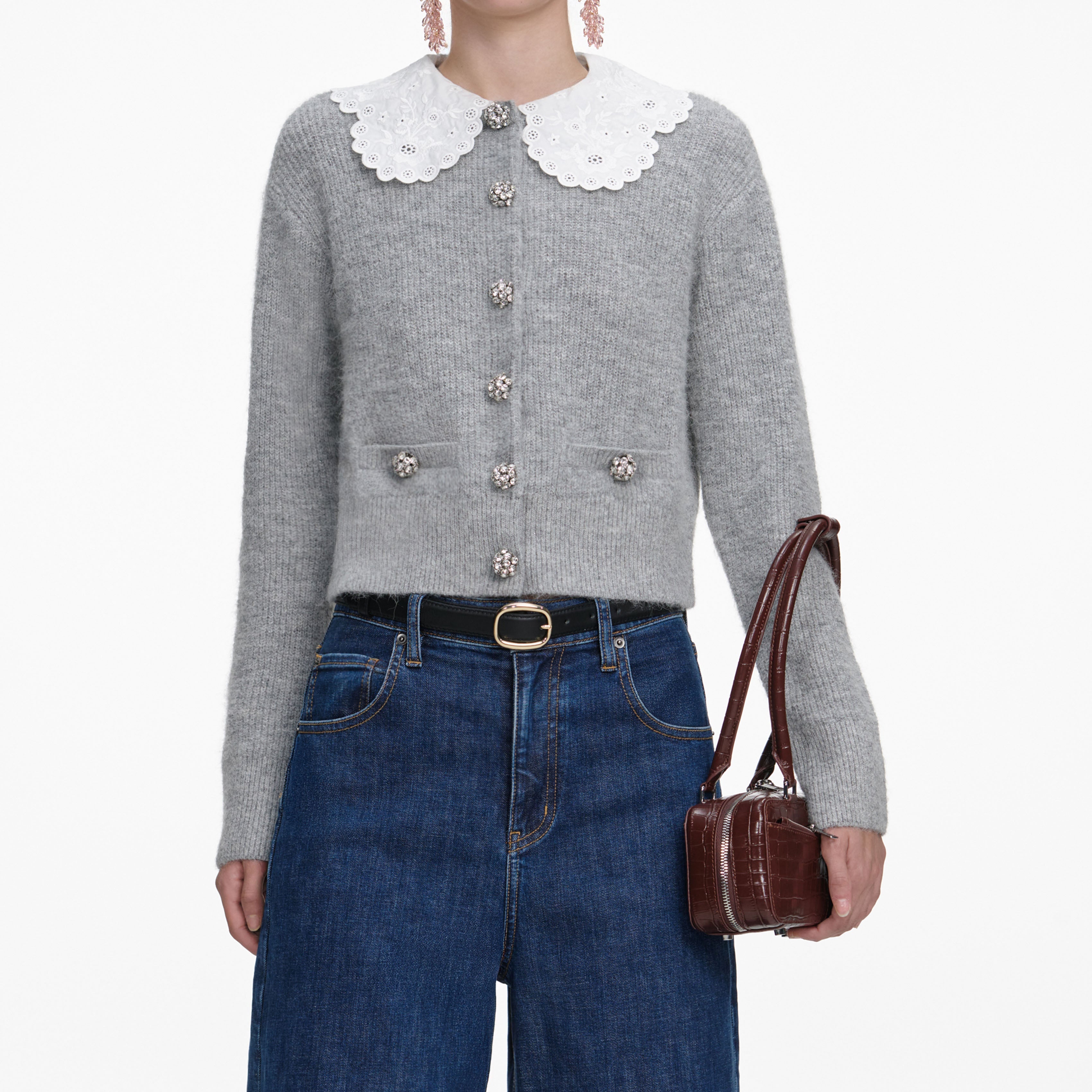 Grey Lace Collar Cardigan – self-portrait-US
