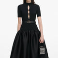 Black Knit Taffeta Midi Dress