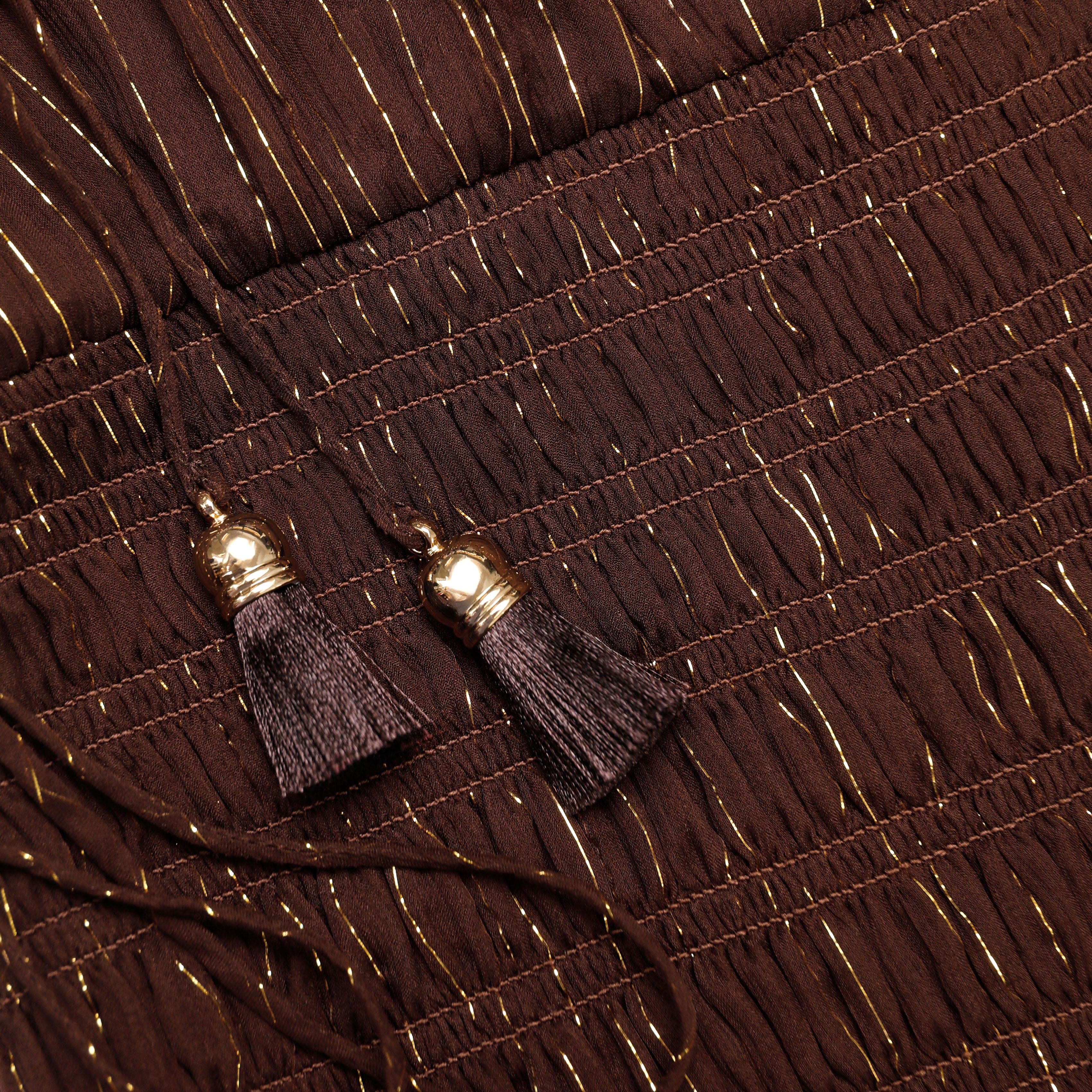 Brown Georgette Off Shoulder Maxi Dress