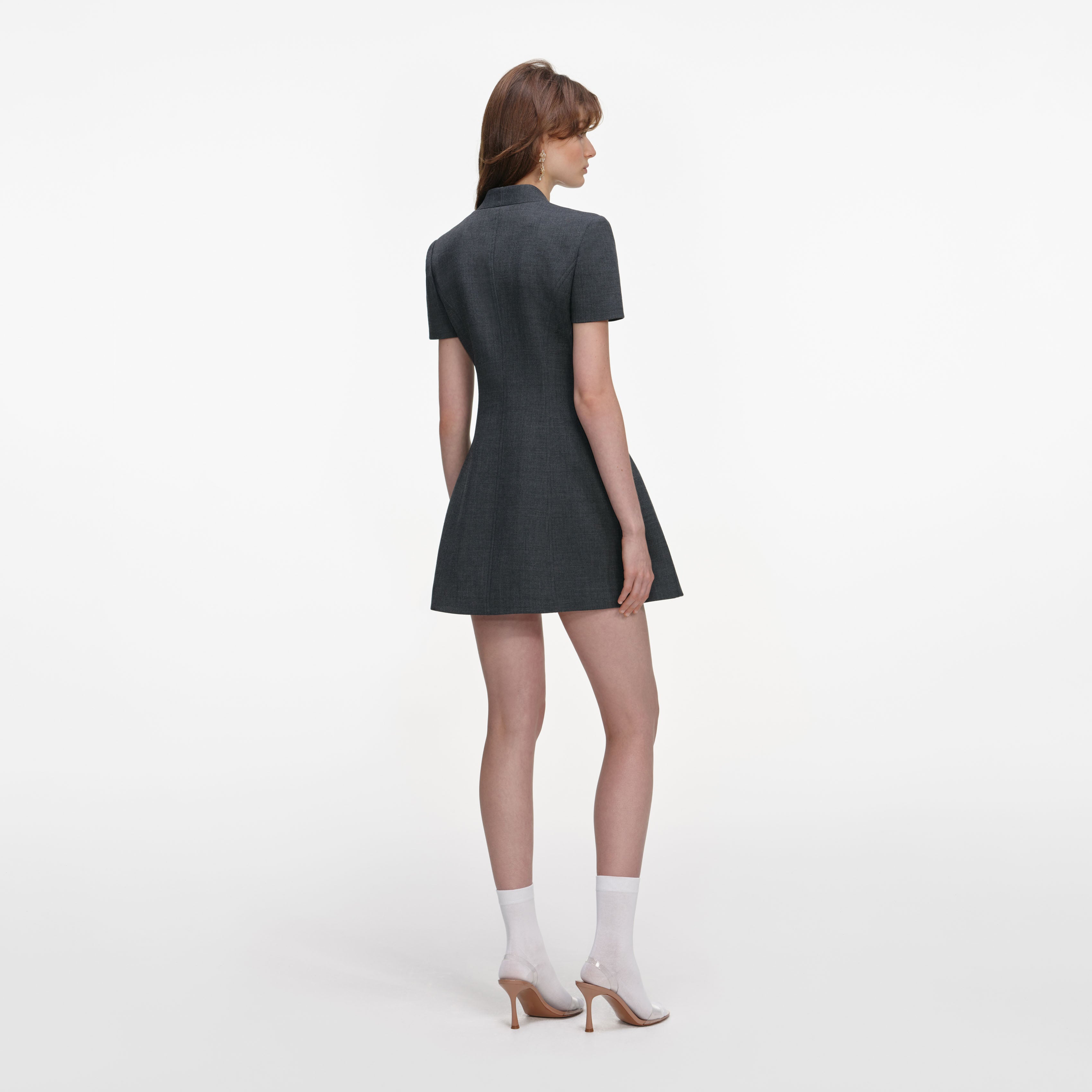 Grey Tailored Flower Detail Mini Dress – self-portrait-US