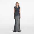 Grey Tailored Satin Maxi Dress