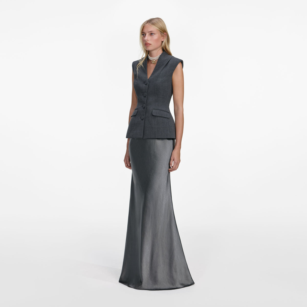 self portrait grey dress Self-Portrait Mini mesh dress with rhinestones - Grey | RS26051SBGR