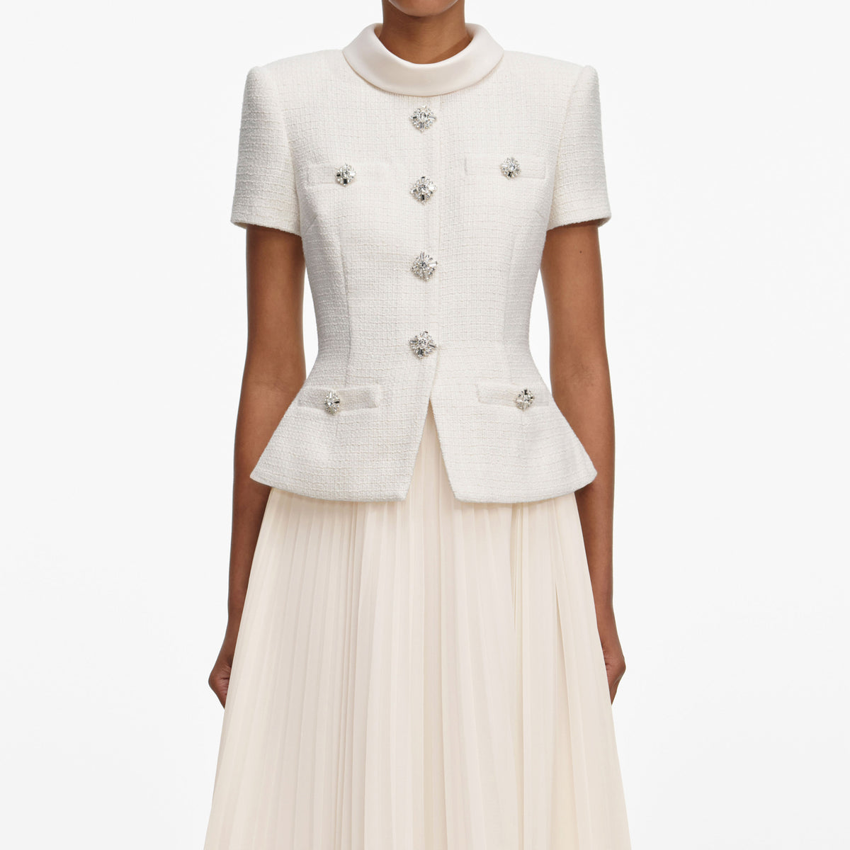 cream boucle collared mini dress Amaanalux Structured Boucl Mini Dress With Flared Sleeves