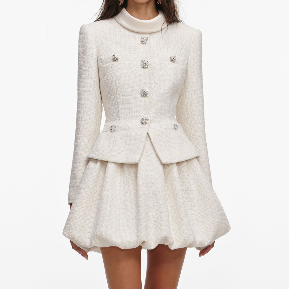 Cream Boucle Collared Mini Dress – self-portrait-US