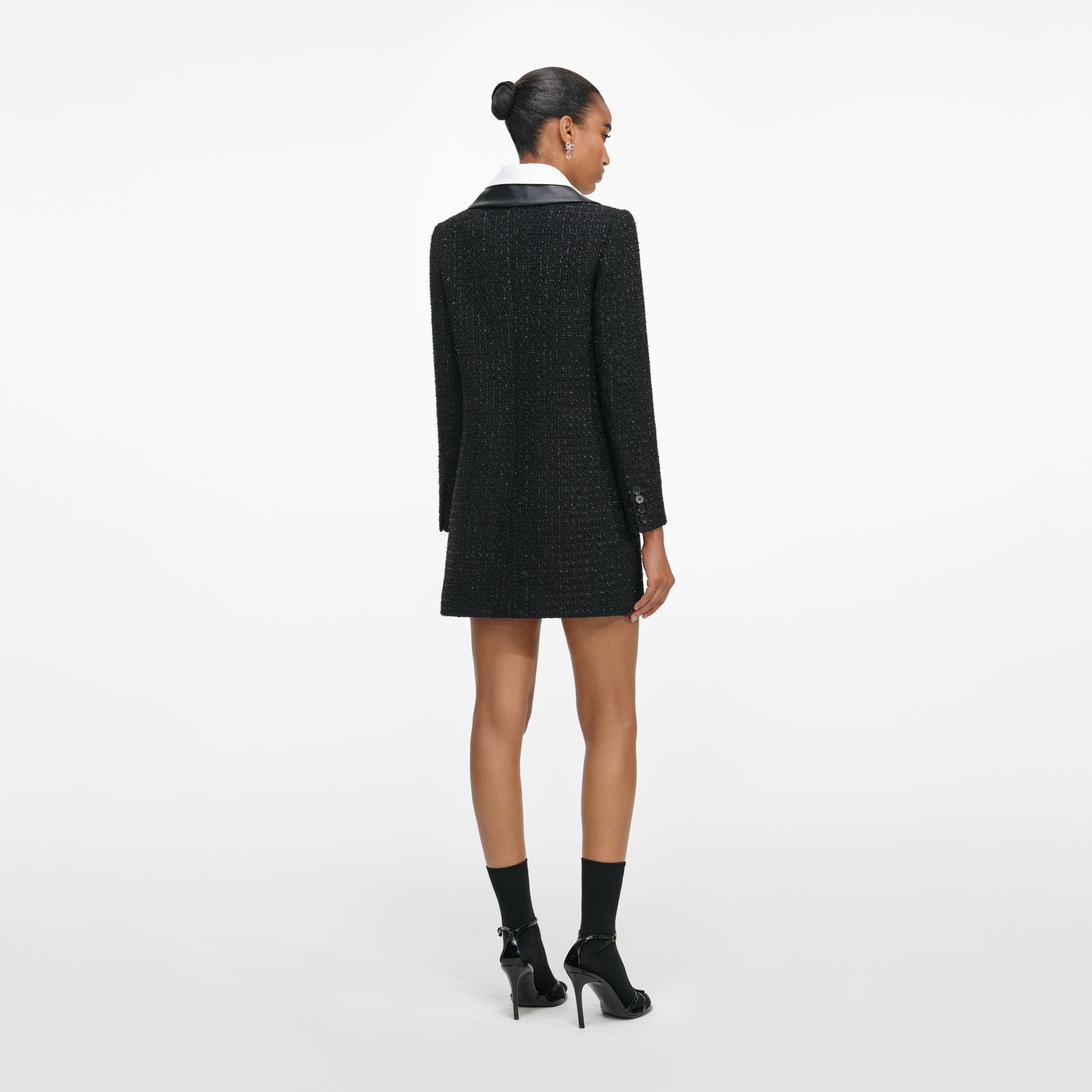 Black Boucle Contrast Collar Mini Dress