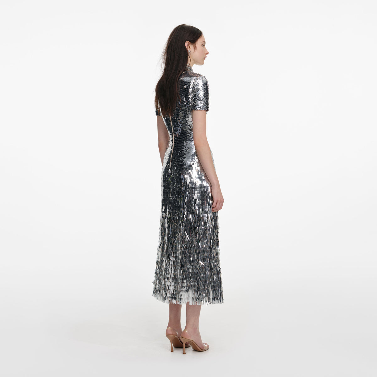 artisanal silver midi dress Silver Embellished Midi Dress