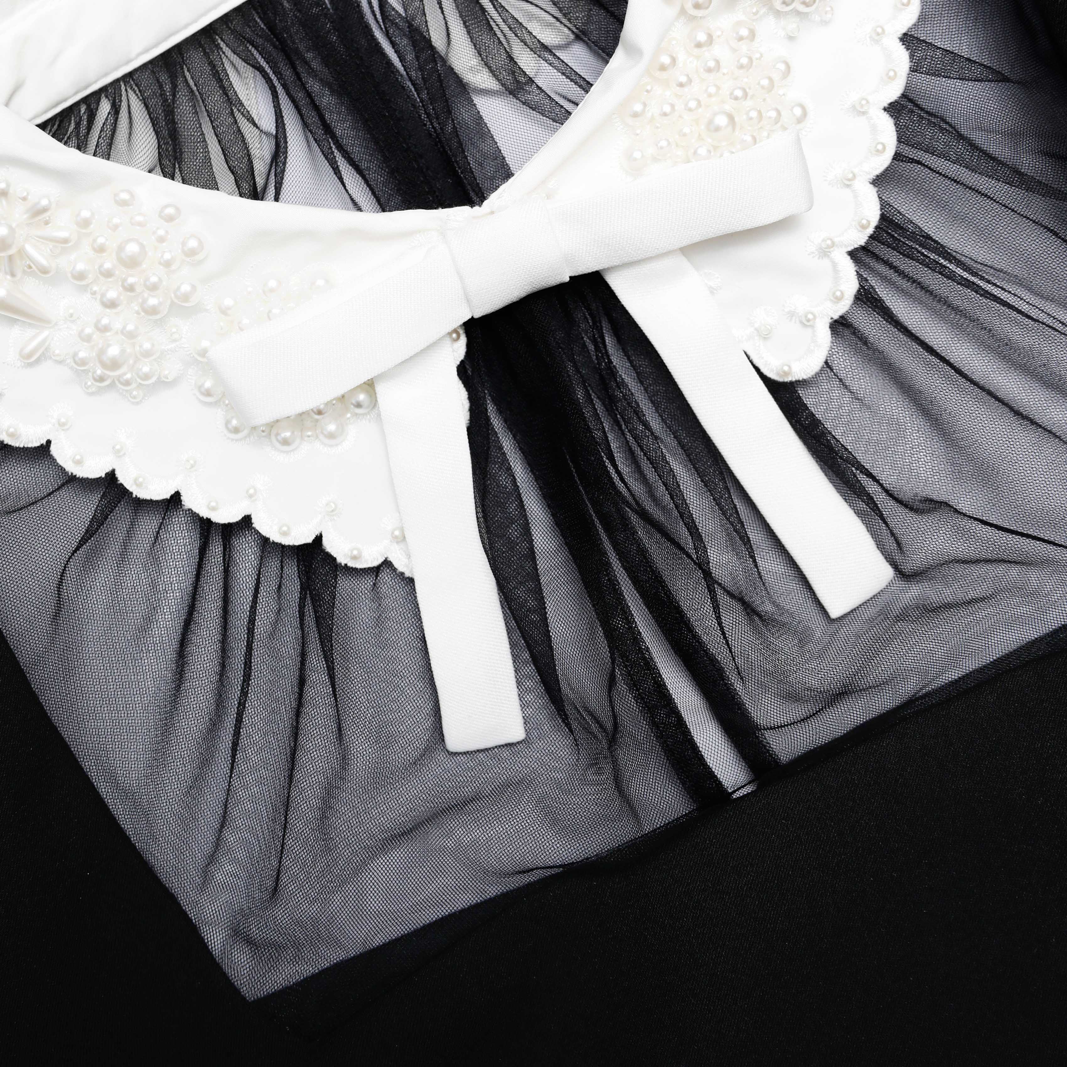 Black Crepe Bow Collar Mini Dress