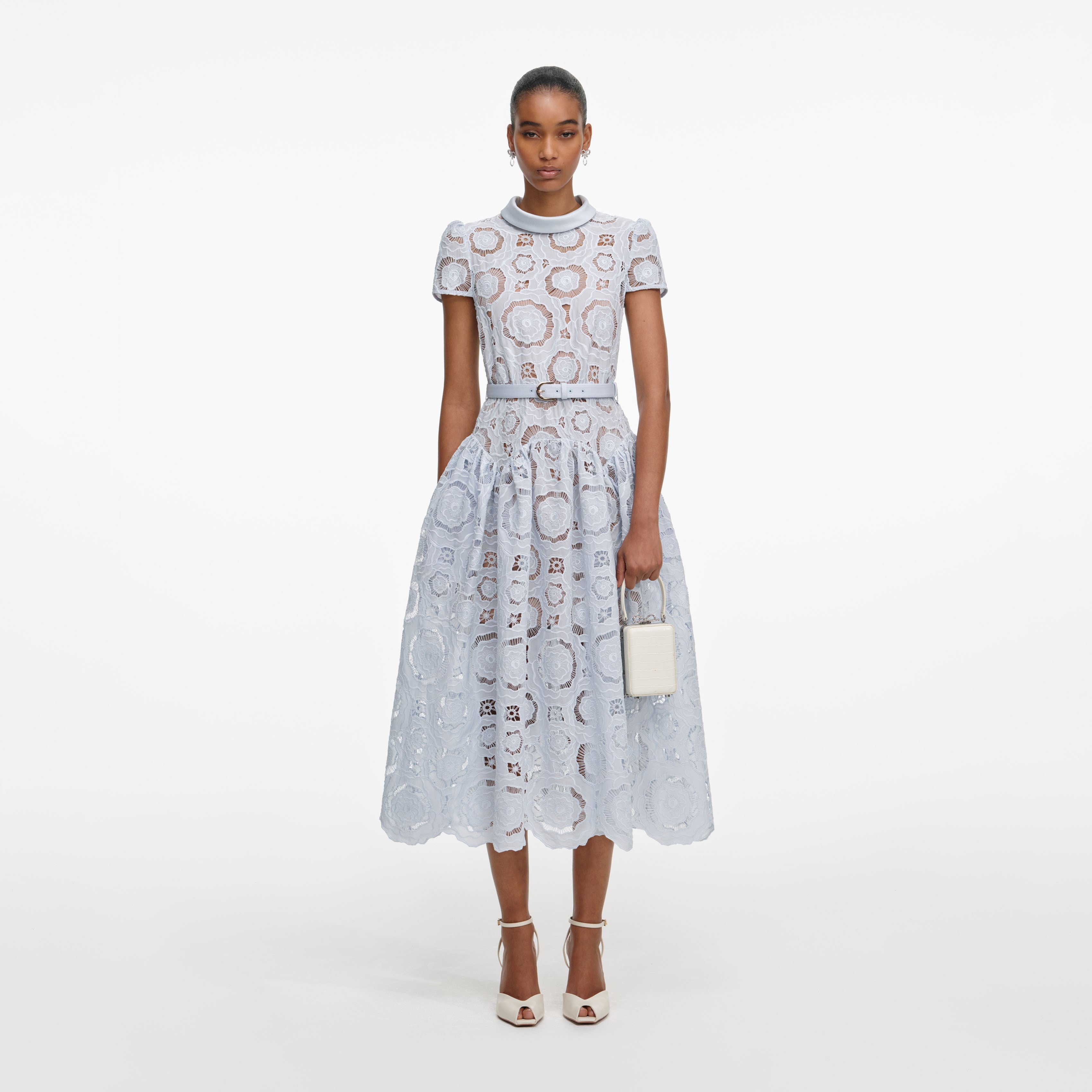 Blue Guipure Lace Mini Dress – self-portrait-US