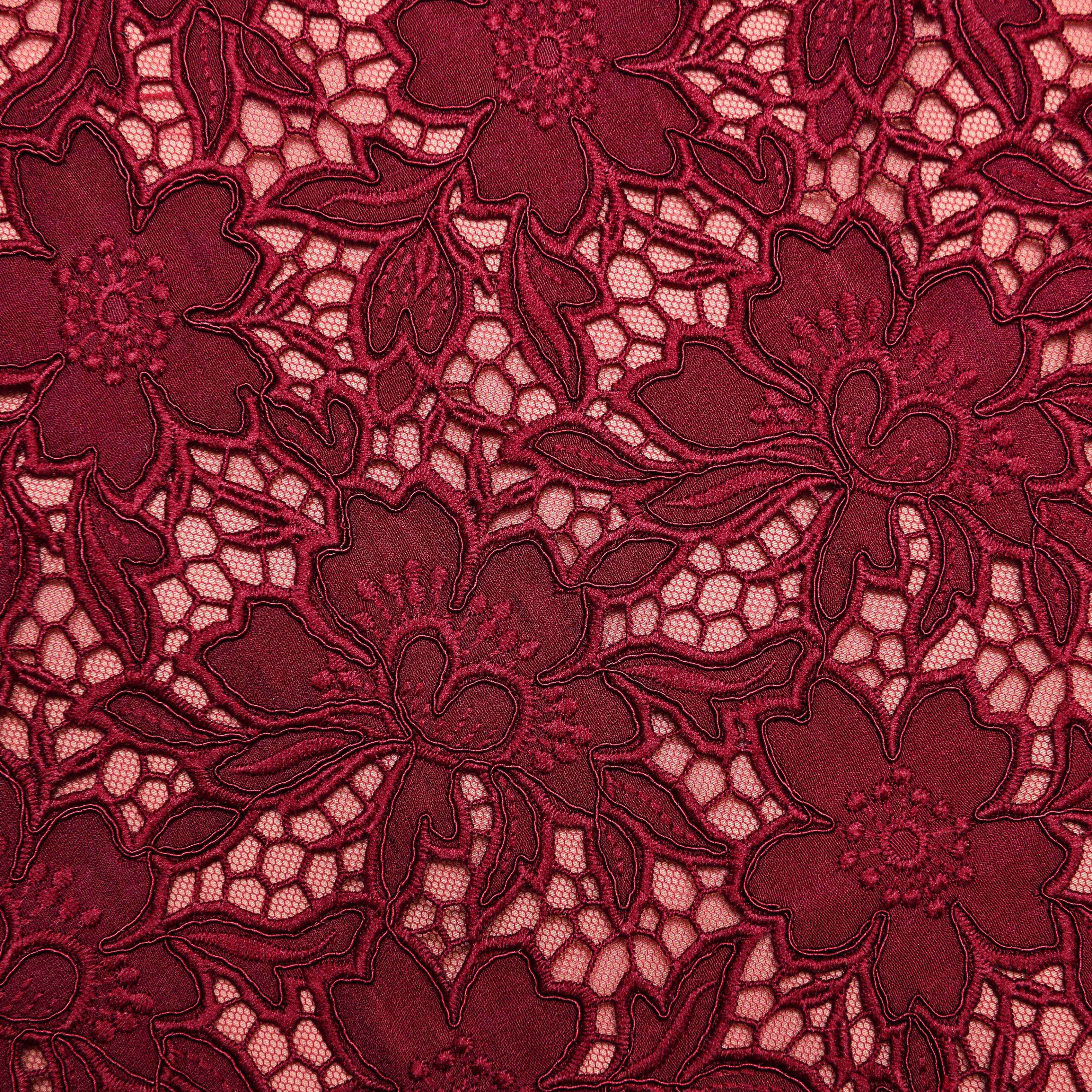 Burgundy Guipure Lace Midi Skirt