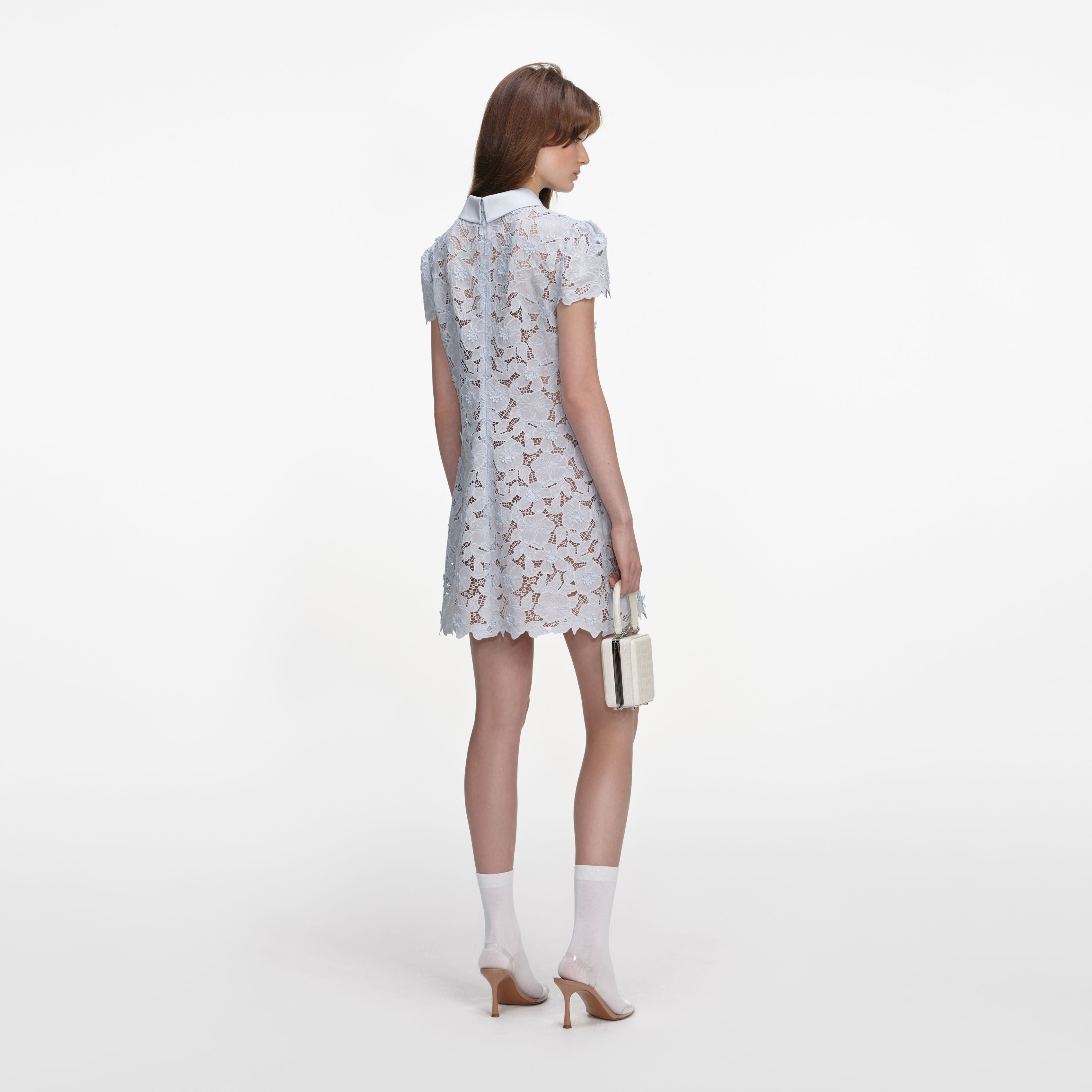 Blue Flower Lace Mini Dress – self-portrait-US