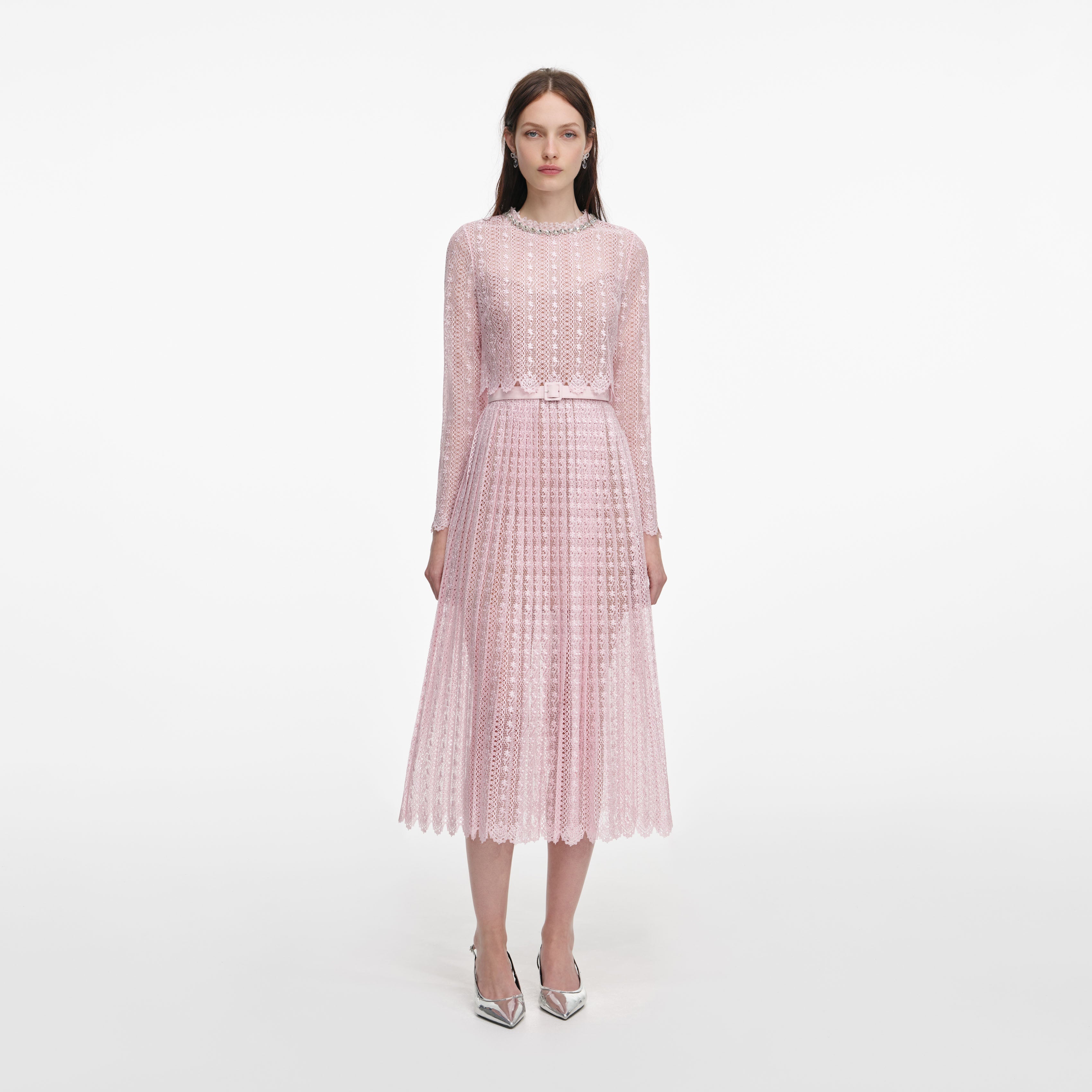 Pink Pleated Georgette Midi Dress – self-portrait-US