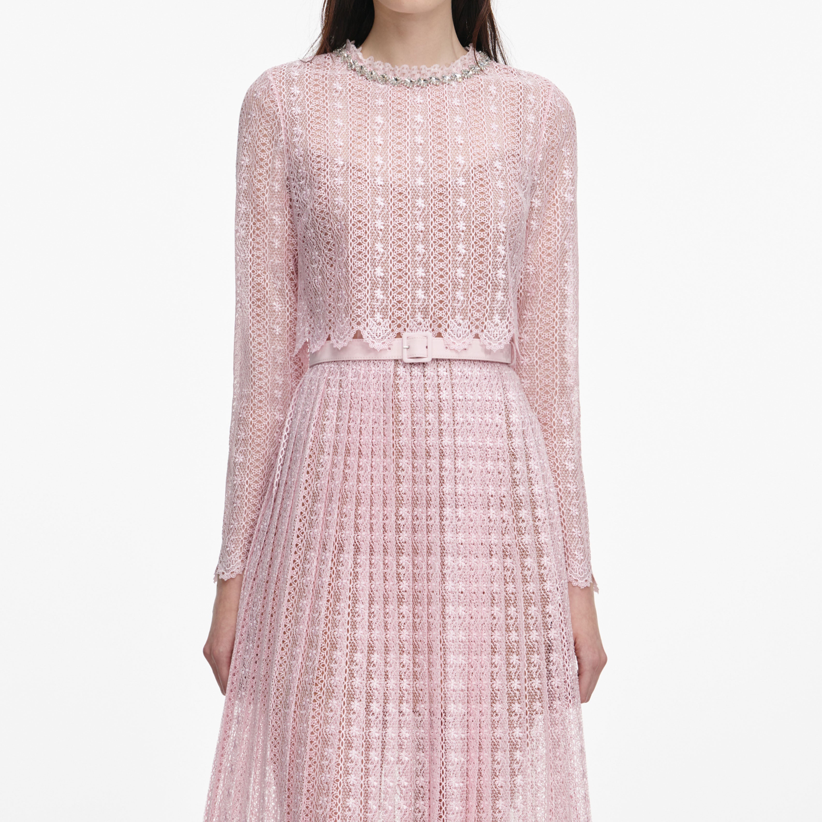 Pink Organza Lace Midi Dress