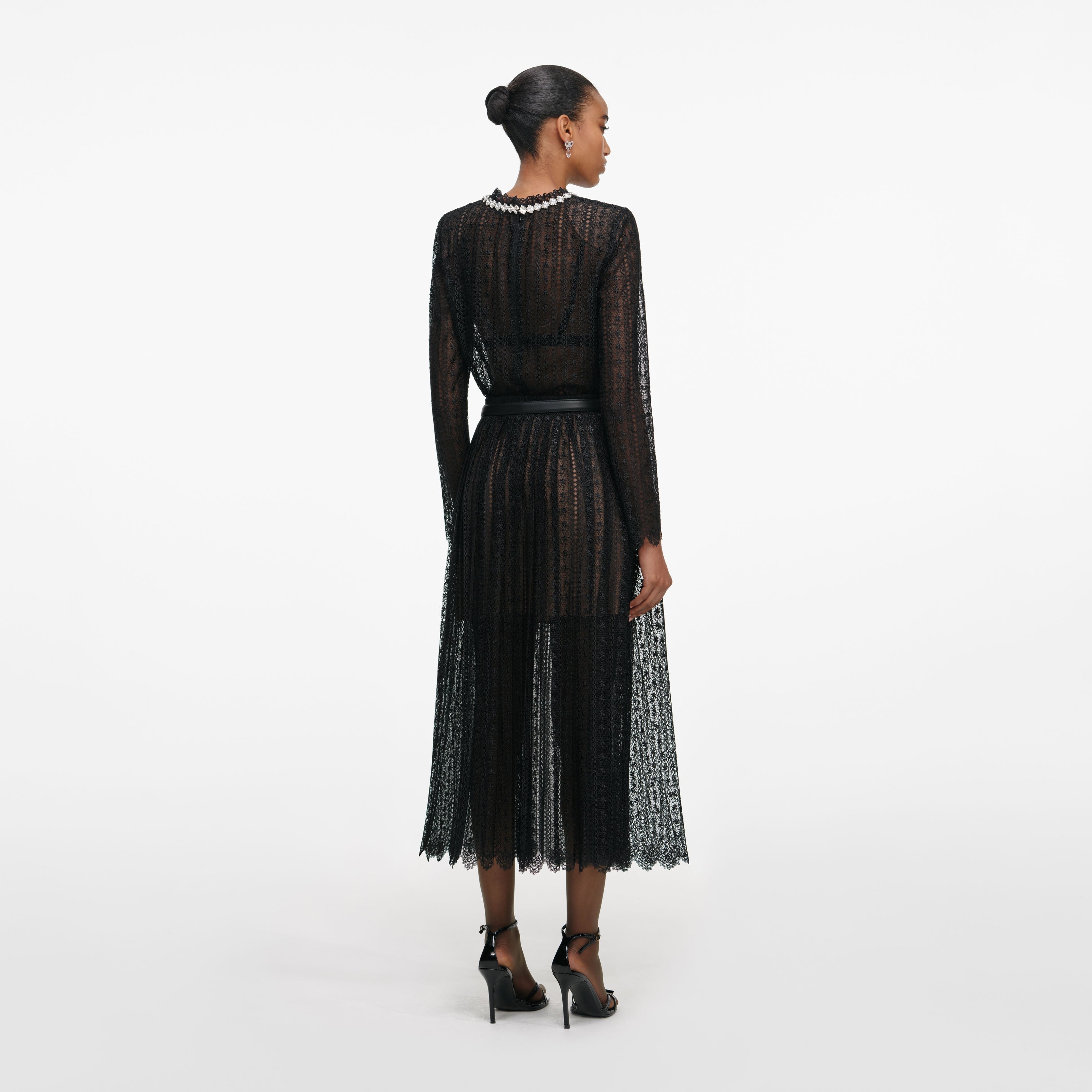Black Organza Lace Midi Skirt – self-portrait-US