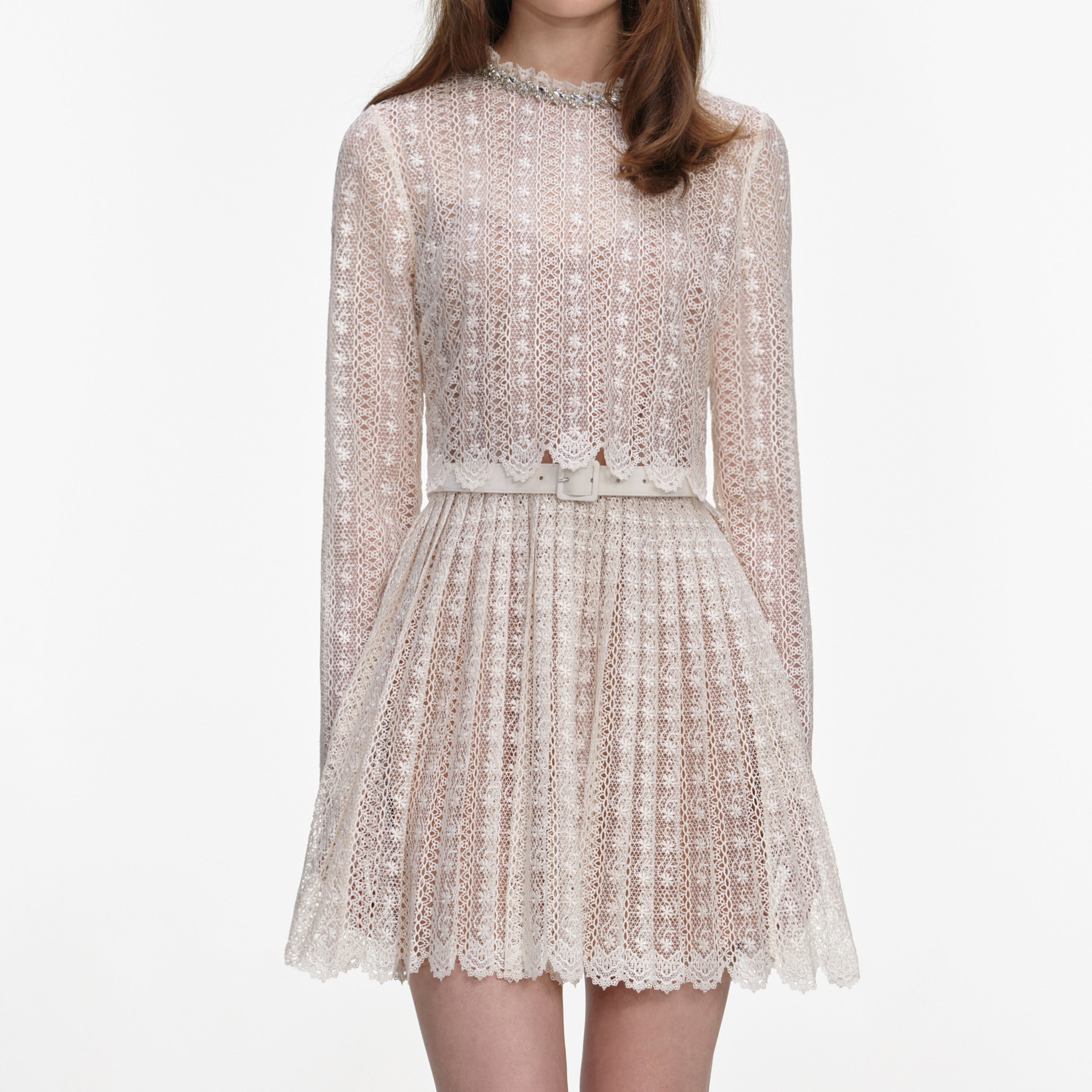 Cream Organza Lace Mini Dress