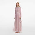 Pink Organza Lace Maxi Dress