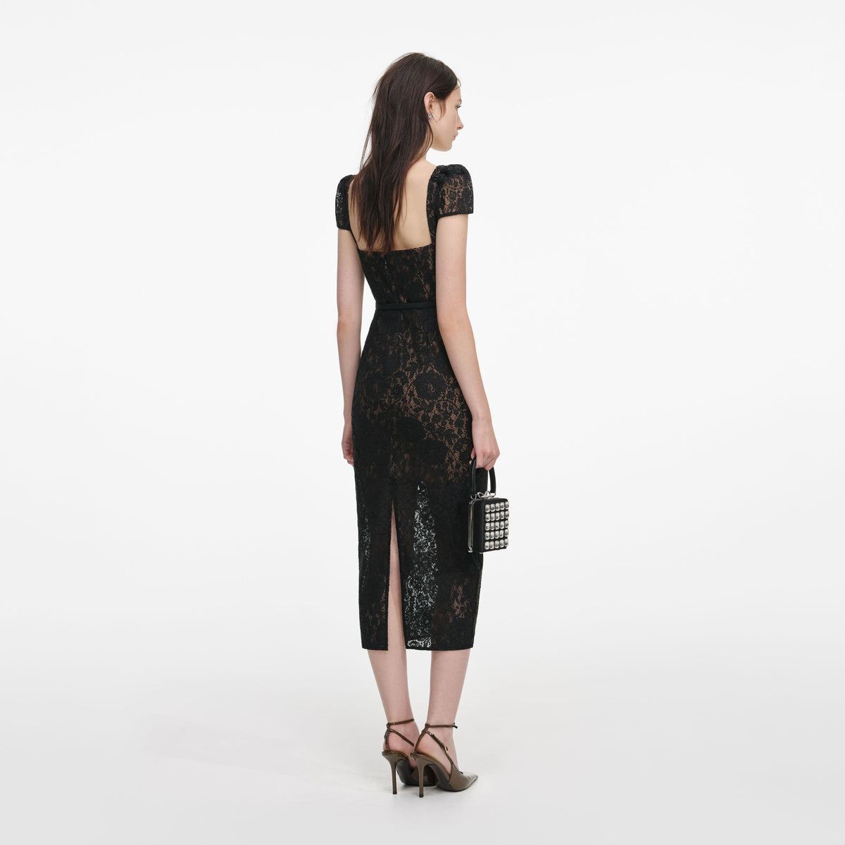 self-portrait - Black Sweetheart Lace Midi Dress - US 6 self-portrait - Black Sweetheart Lace Midi Dress - US 6
