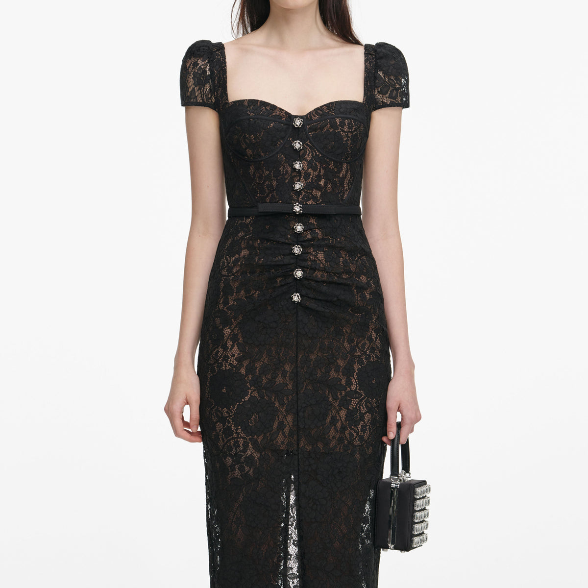 Self-Portrait - Black Sweetheart Lace Midi Dress - US 4