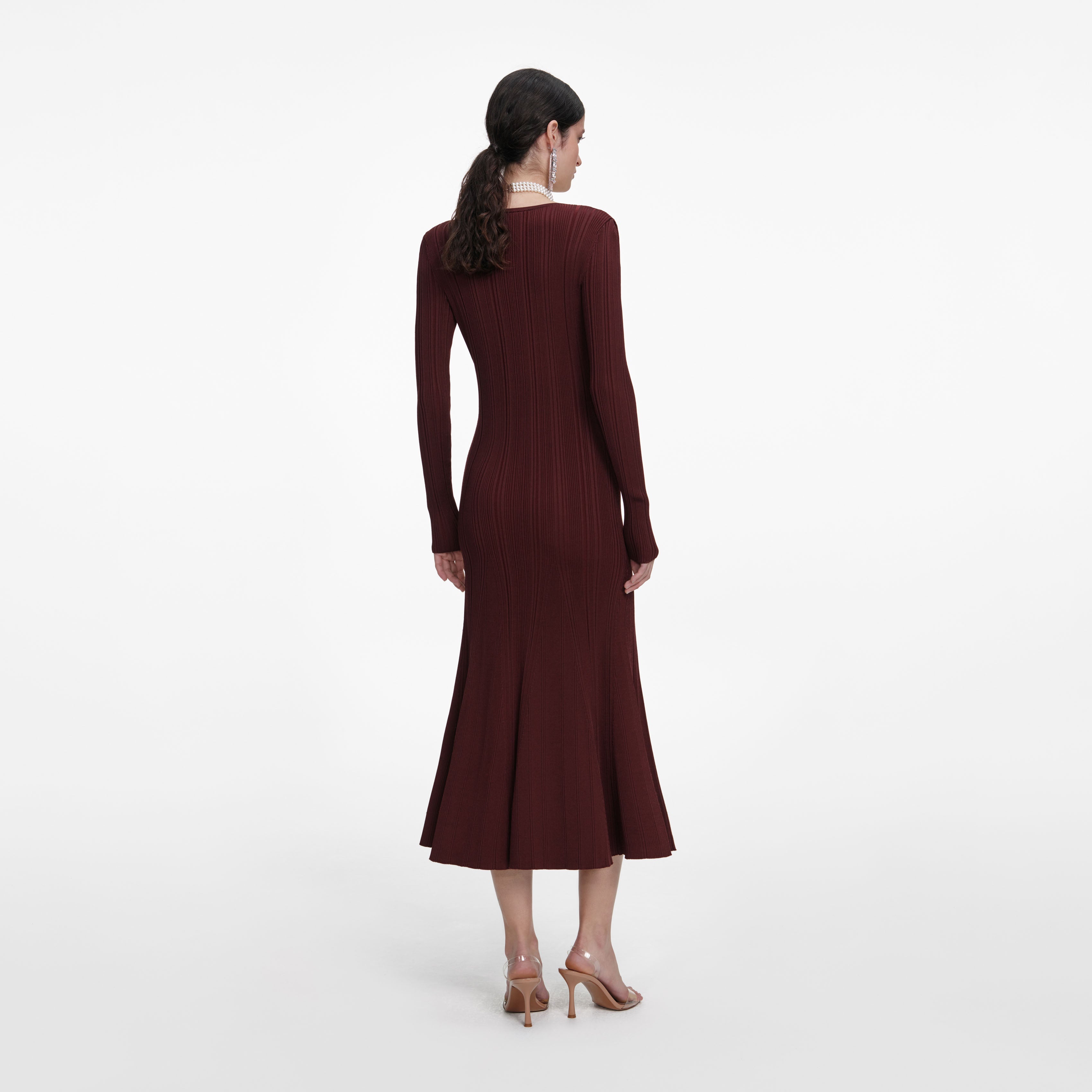 Brown Contrast Lace Knit Midi Dress – self-portrait-US