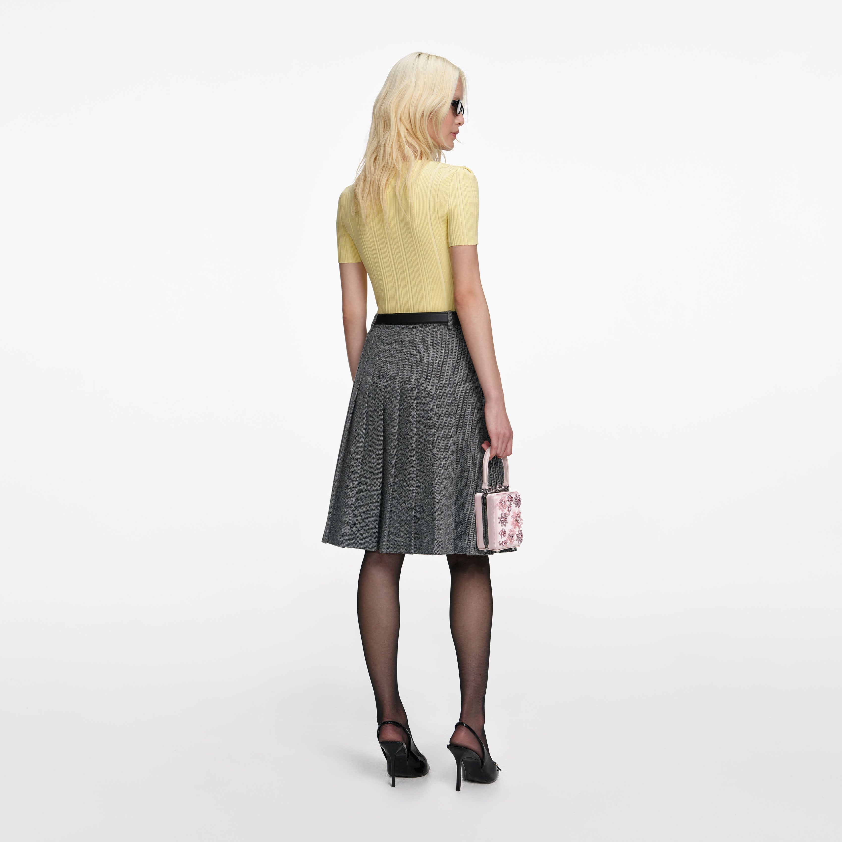 Yellow Contrast Lace Knit Top – self-portrait-US