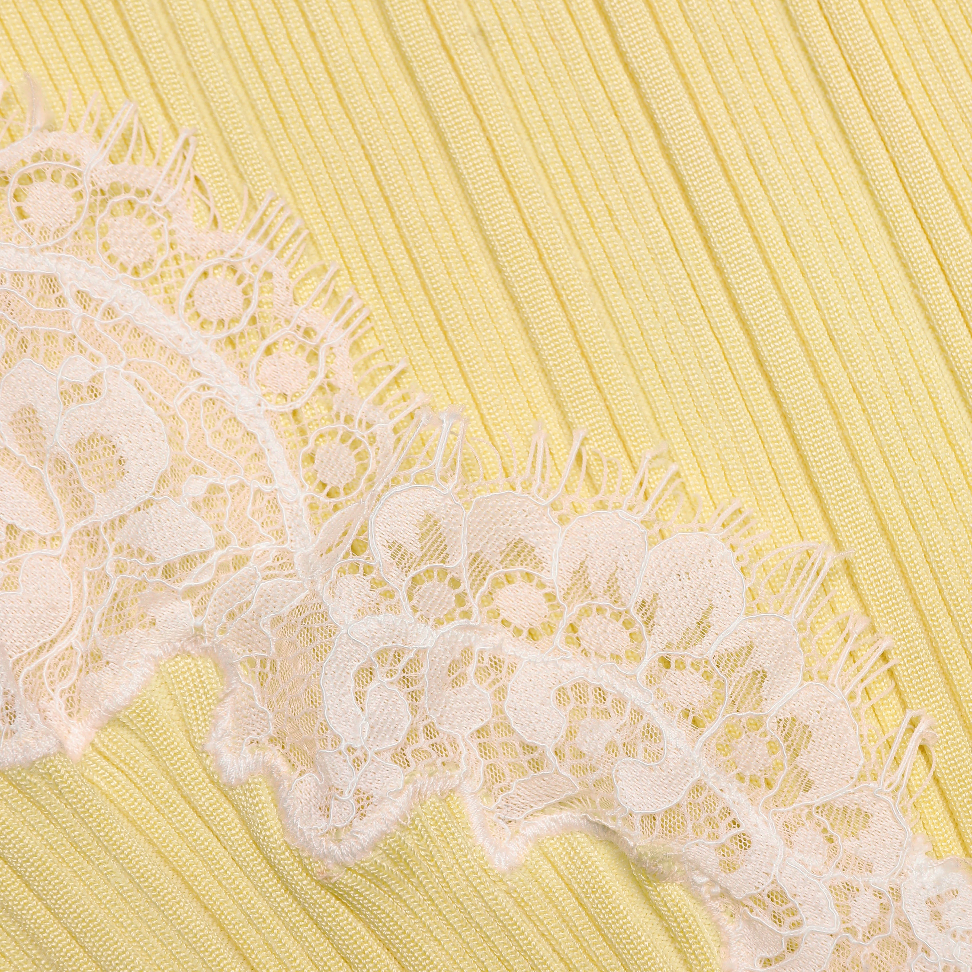 Yellow Contrast Lace Knit Top