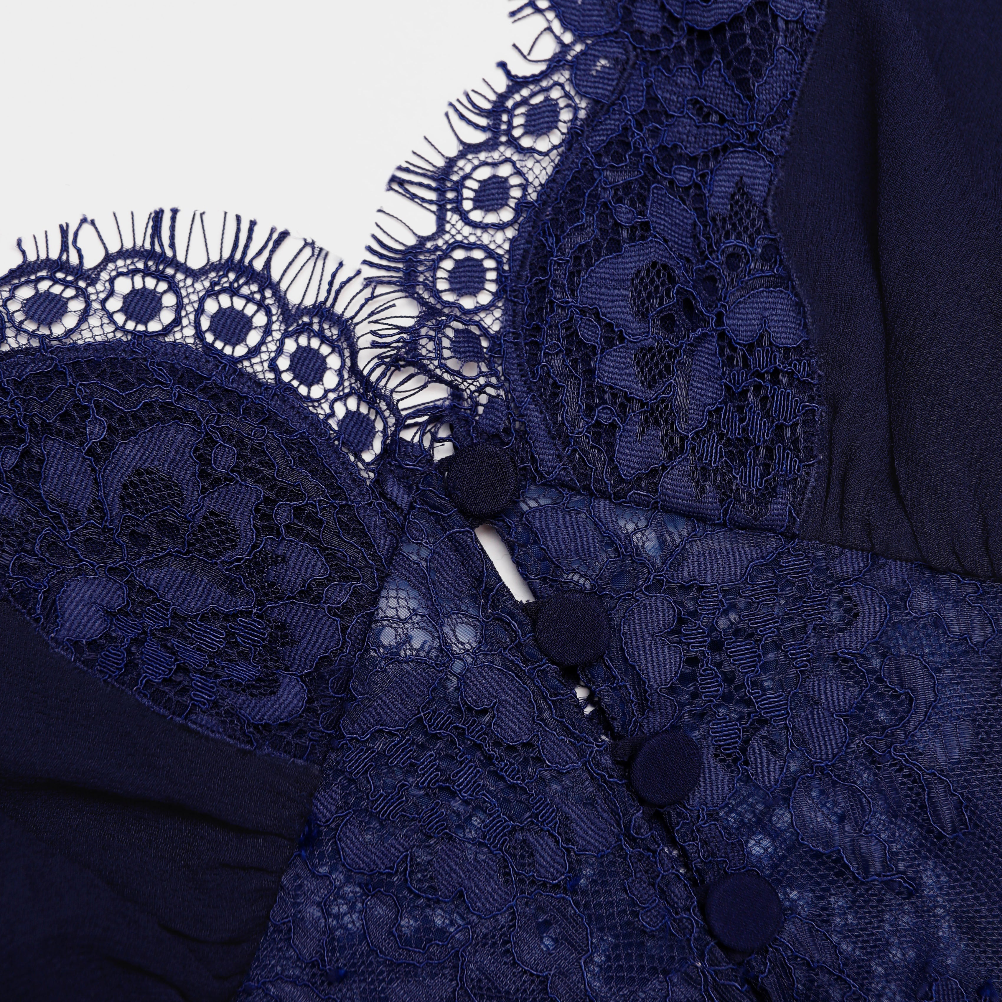 Navy Lace Georgette Maxi Dress – self-portrait-US
