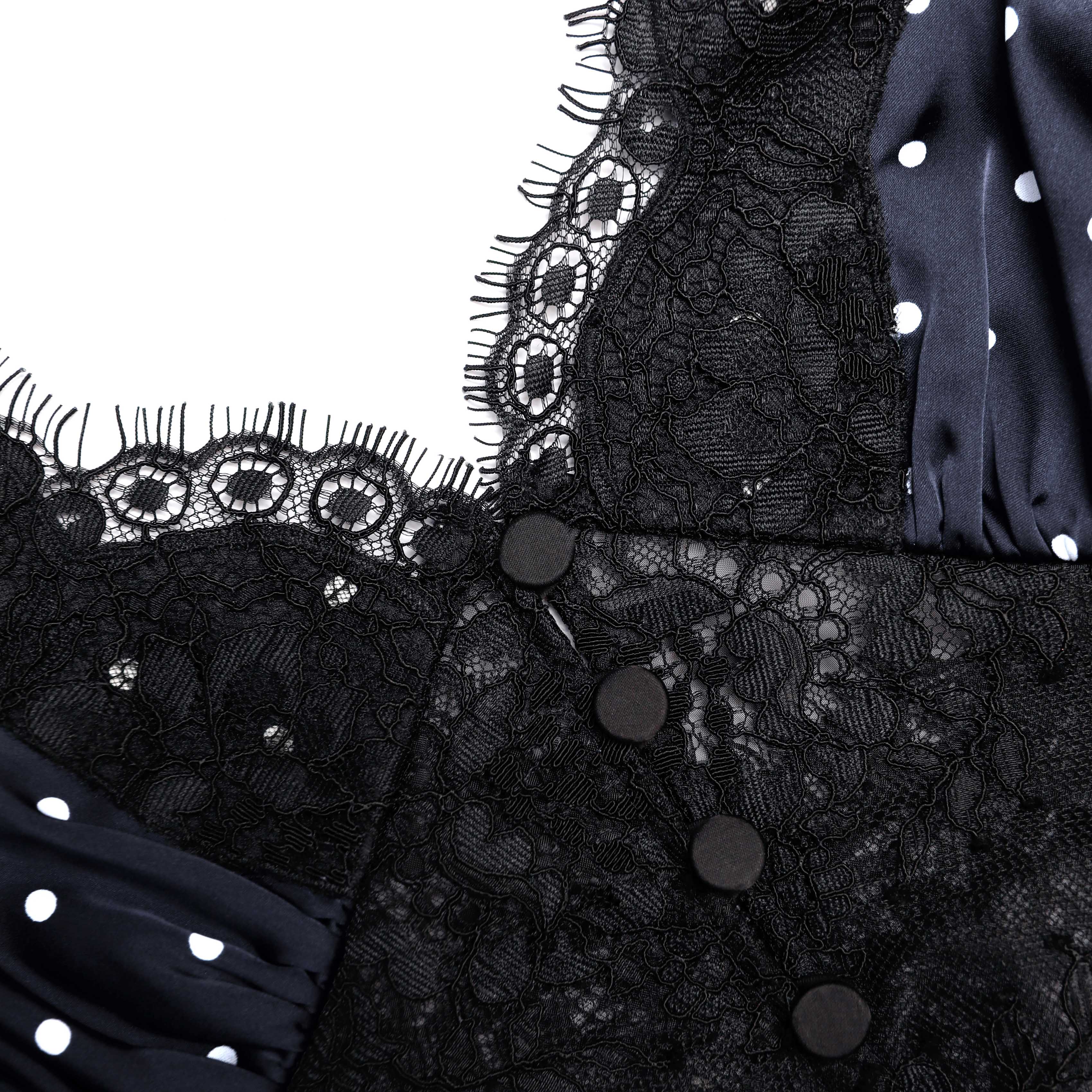 Polka Dot Satin Lace Maxi Dress – self-portrait-US