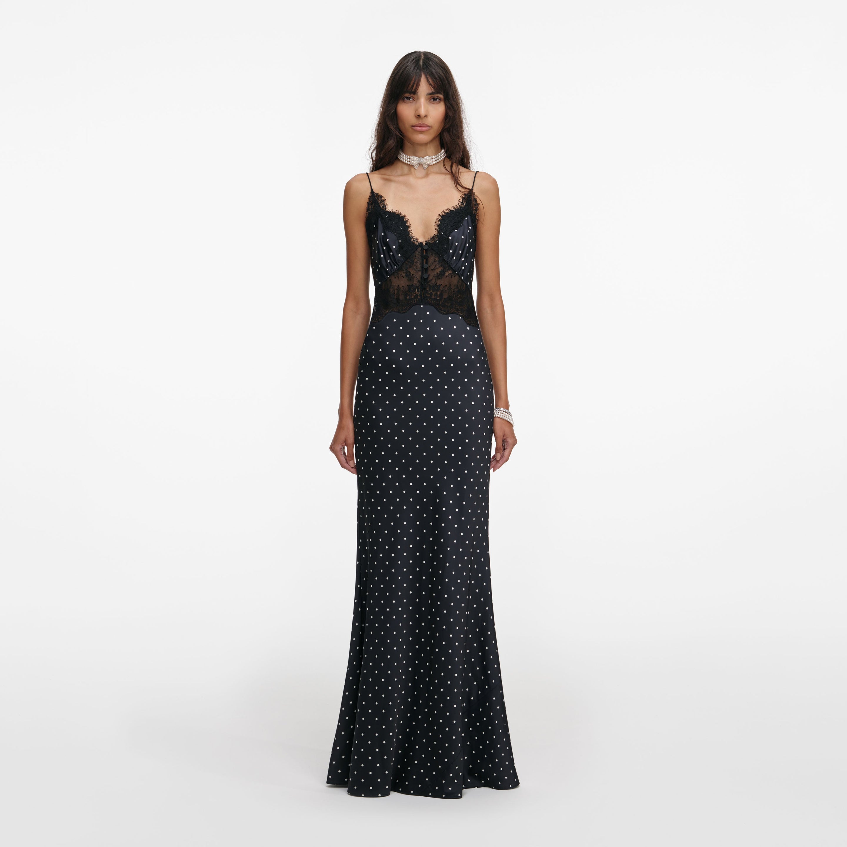 lace and polka dot dress Black - Black Midi Dress - Slip Midi Dress With Bra Clasp Straps Maxi Length Lined Material Has Little Stretch 38 Armpit To Hemline Self Buy Black/White Polka Dot Strappy