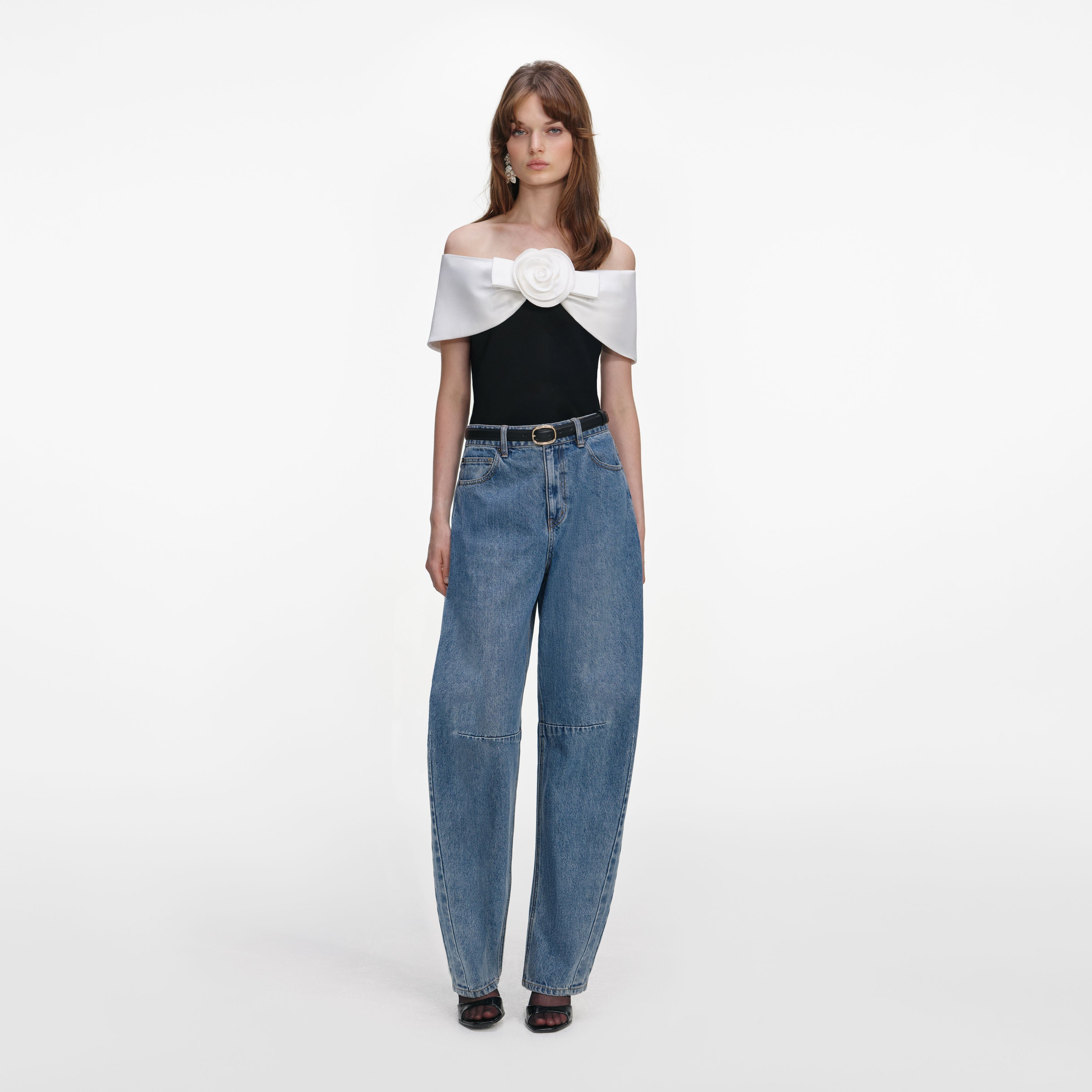 Black Crepe Flower Top – self-portrait-US