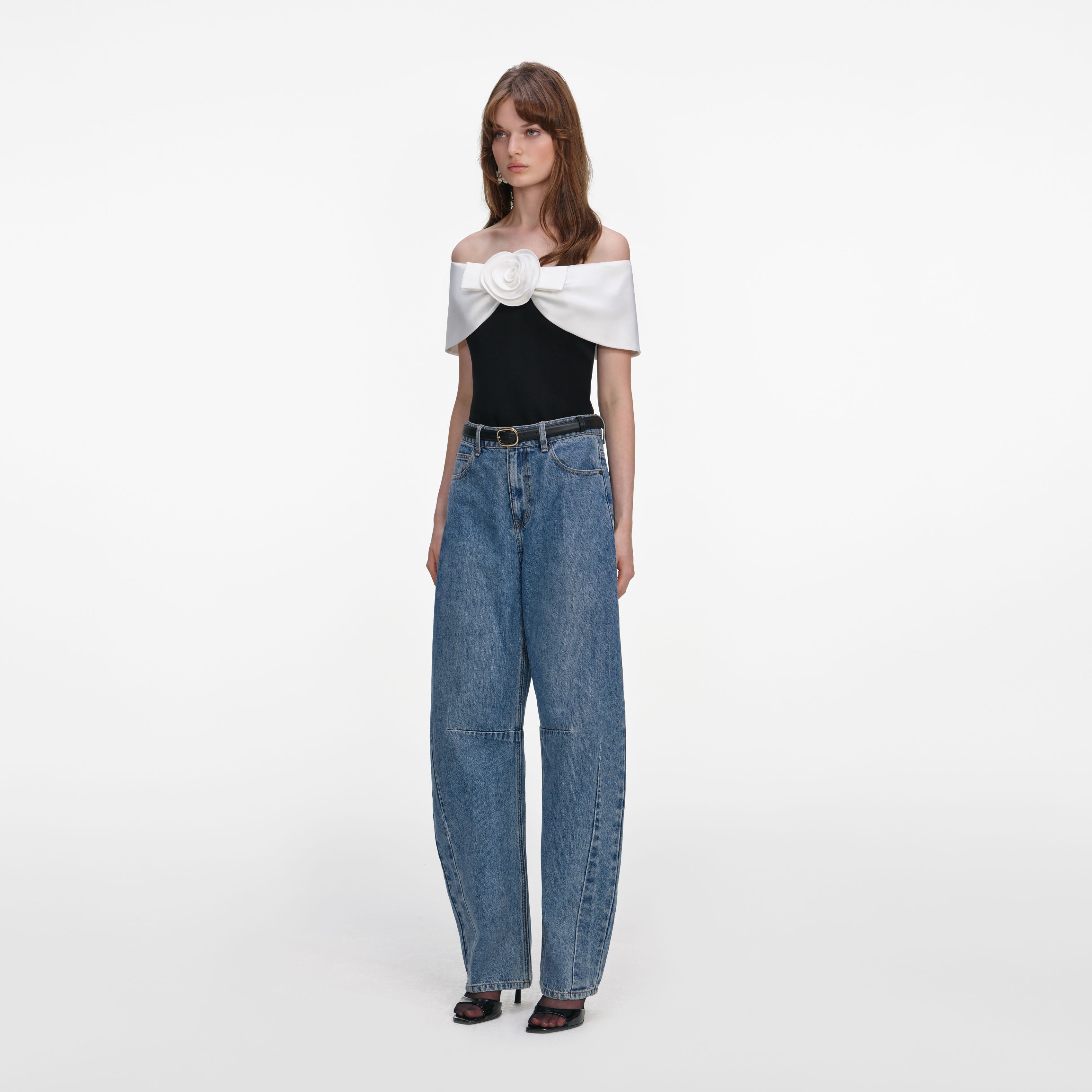 Black Crepe Flower Top – self-portrait-US