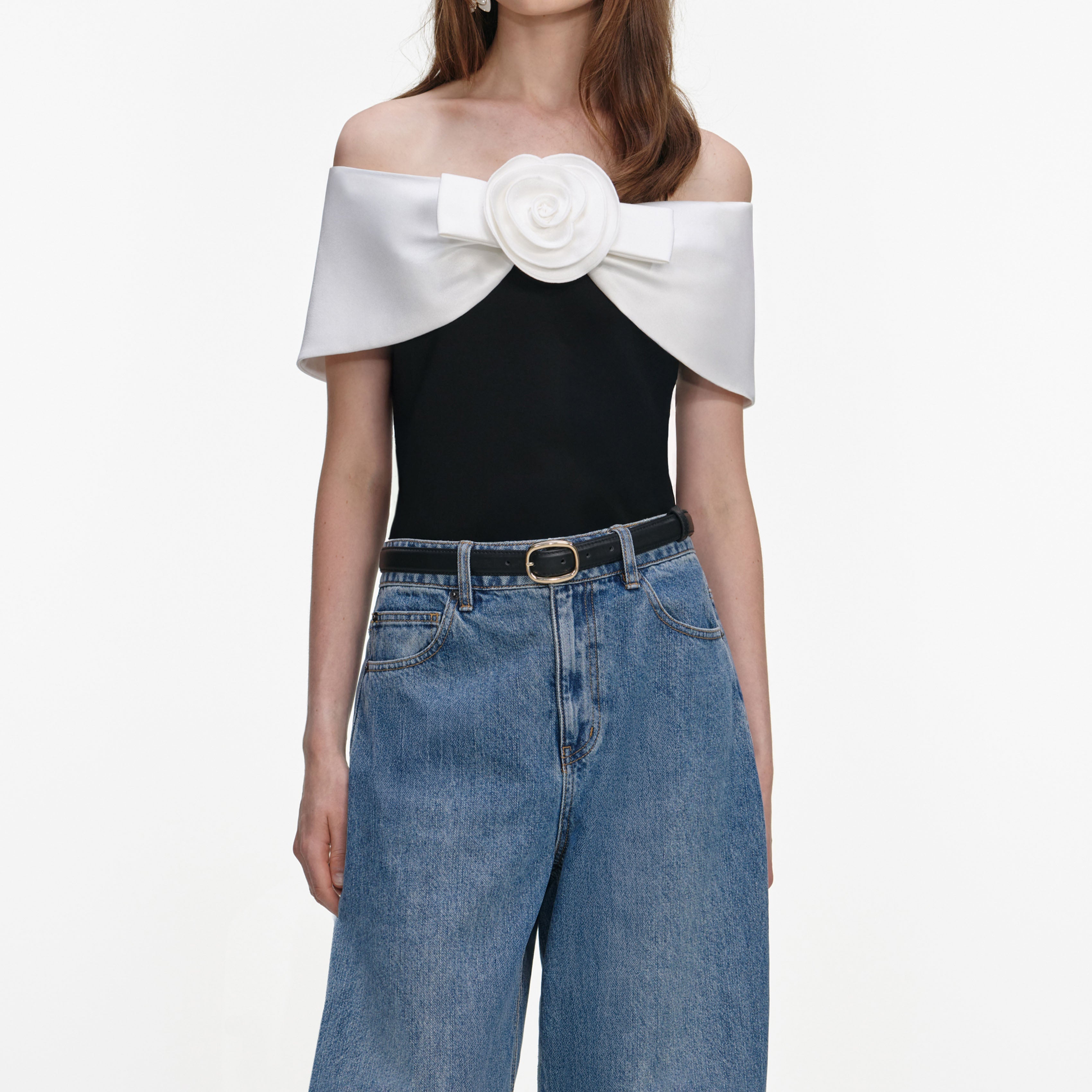 Black Crepe Flower Top – self-portrait-US