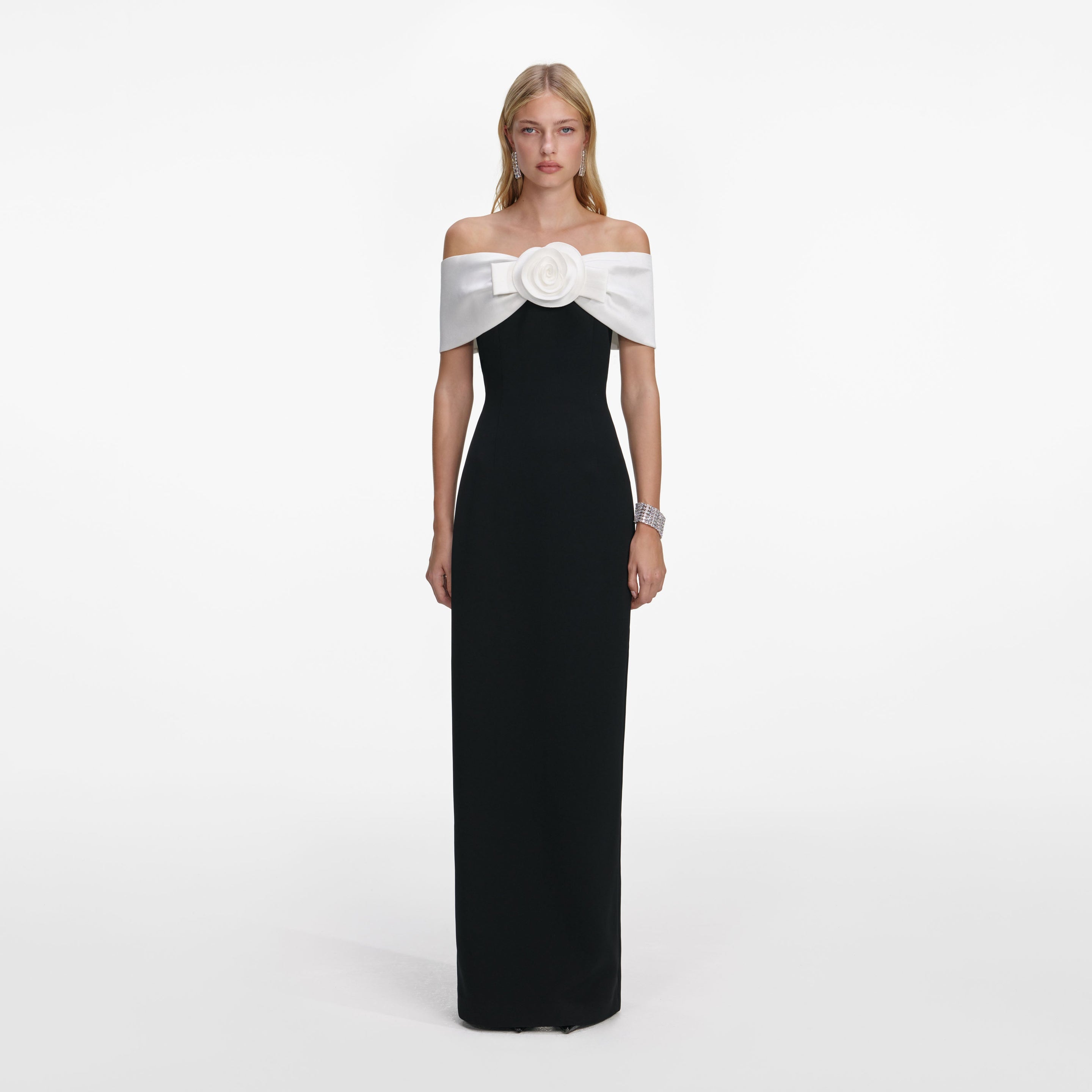 Black Crepe Flower Maxi Dress self-portrait-US Black Crepe Flower Maxi Dress self-portrait-US
