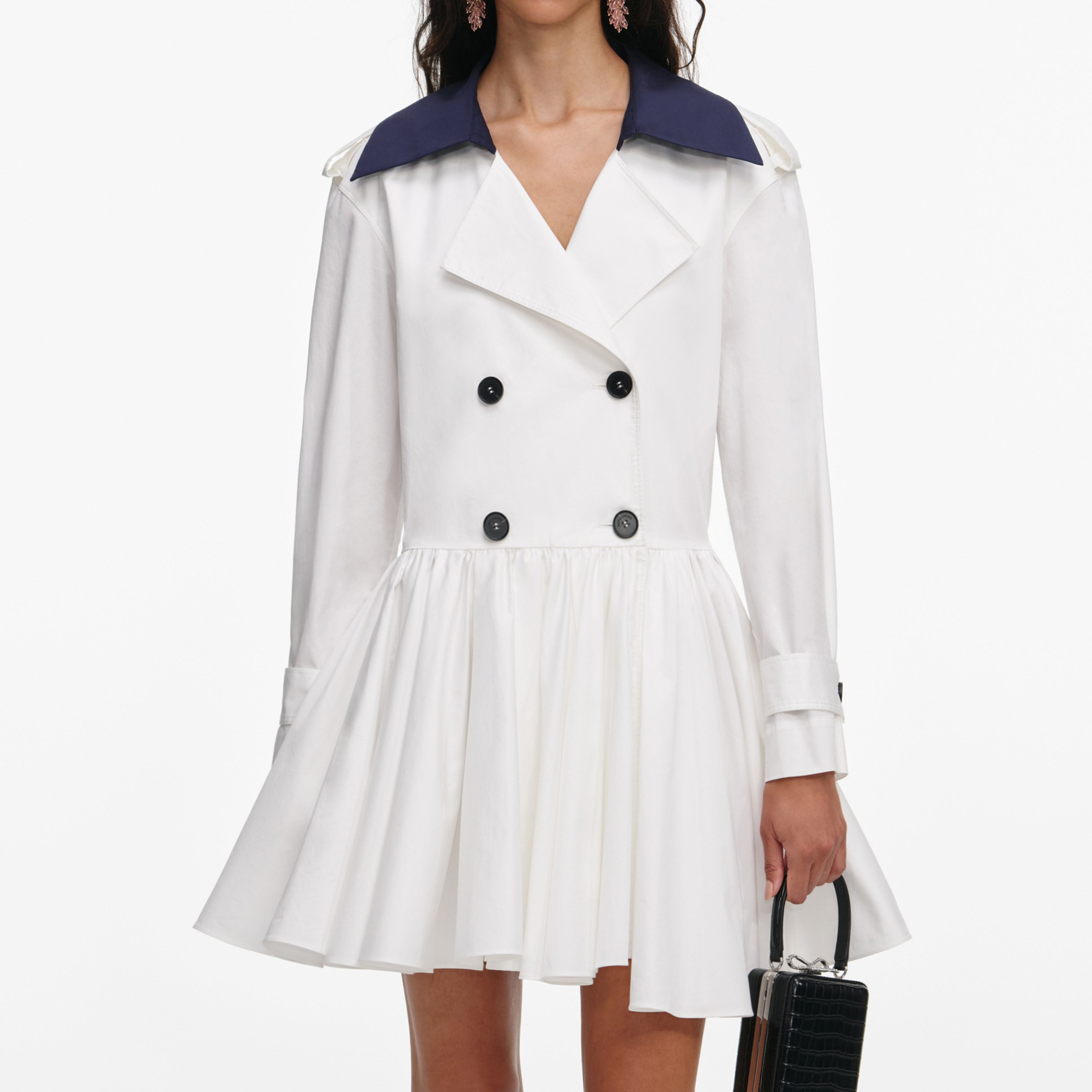 White Cotton Double Breasted Mini Dress – self-portrait-US