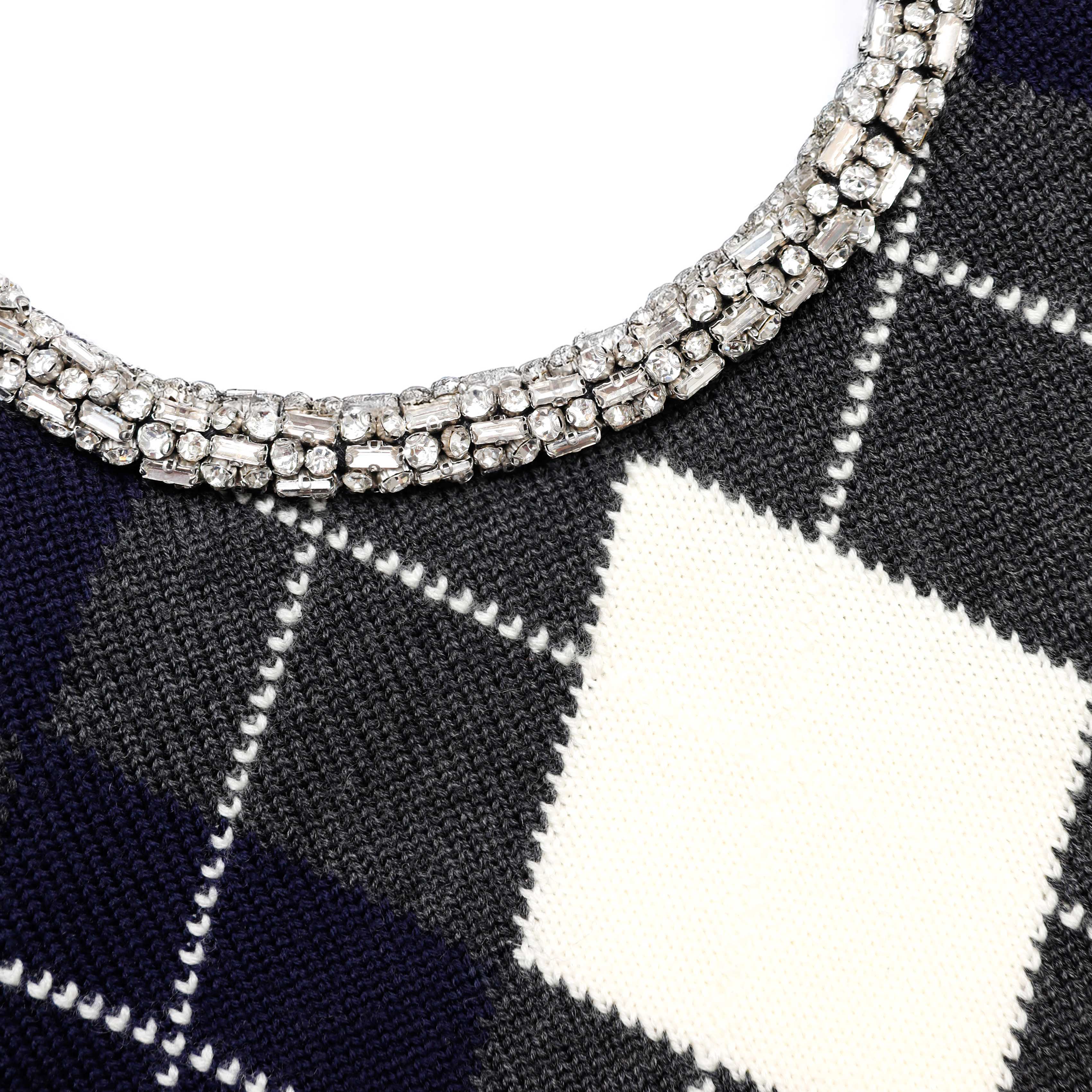 Grey Argyle Crystal Trim Jumper – self-portrait-US