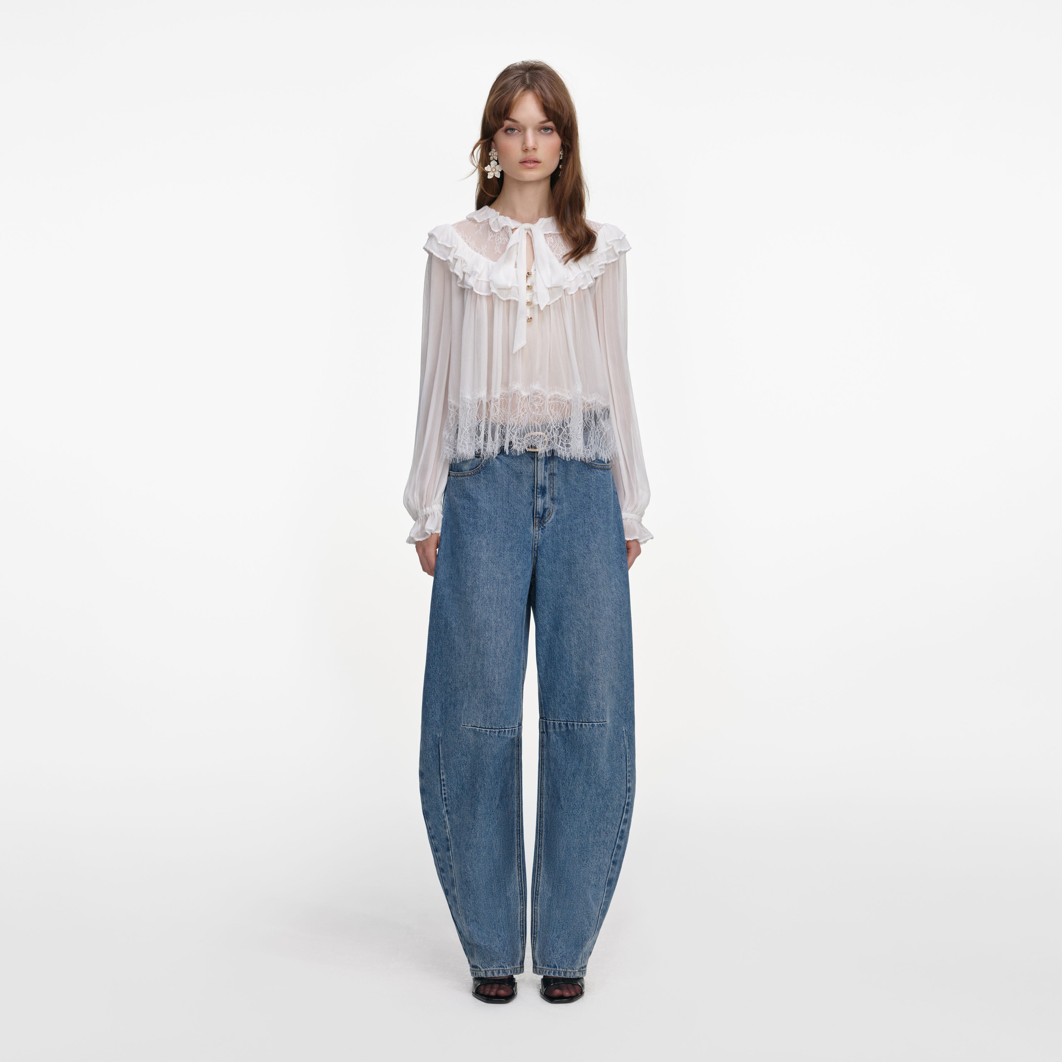 Blue Lace Embellished Top – self-portrait-US