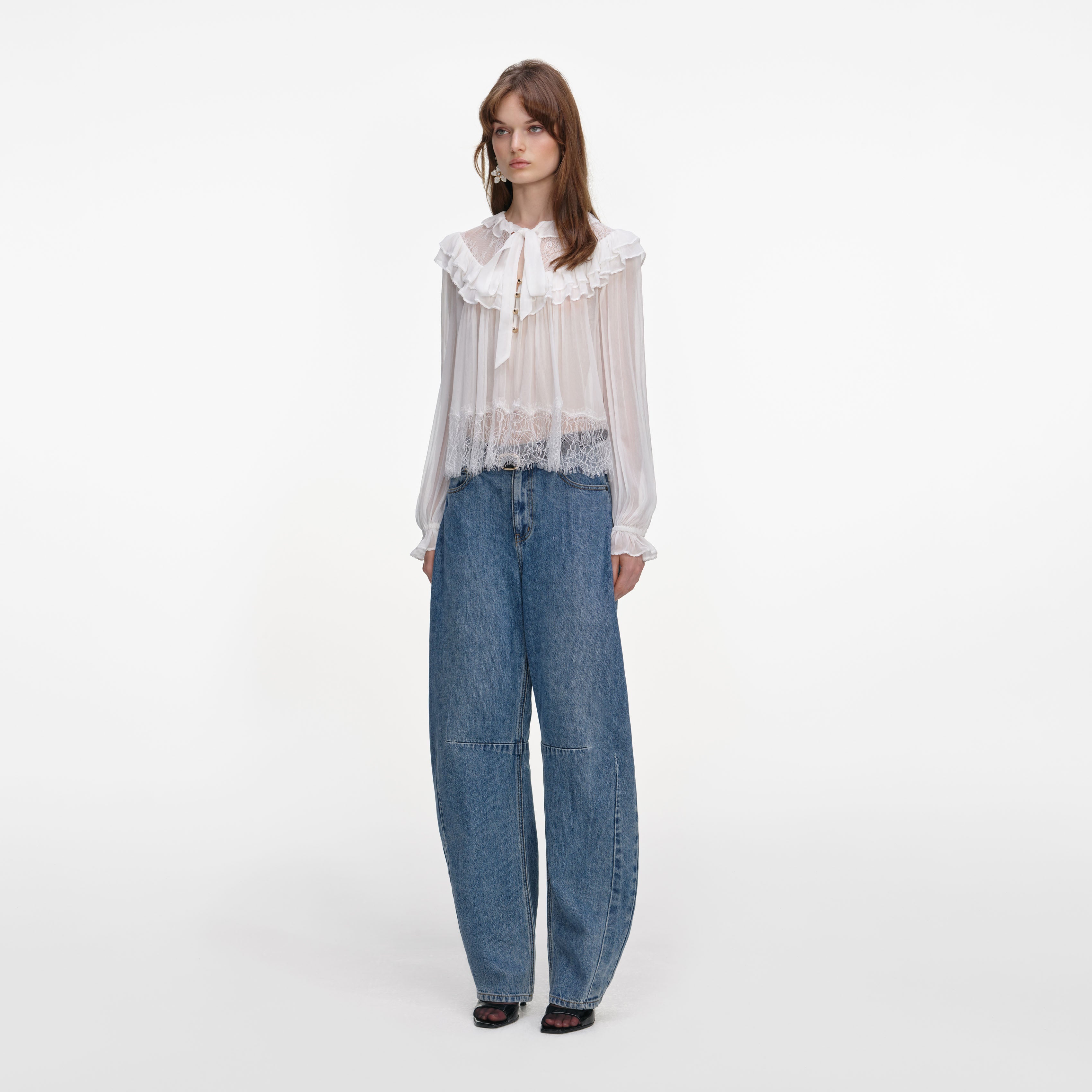 White Georgette Lace Blouse