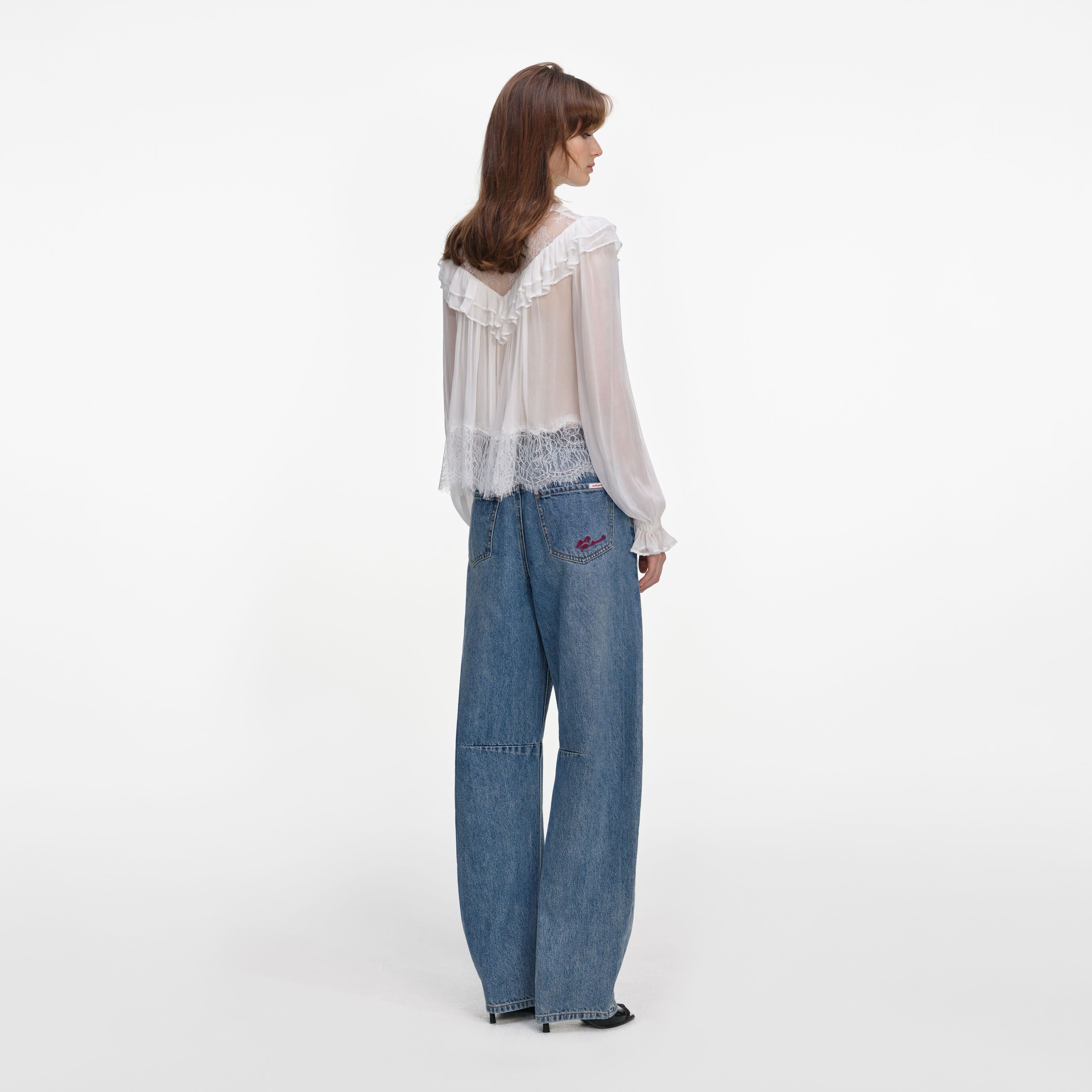 White Georgette Lace Blouse – self-portrait-US
