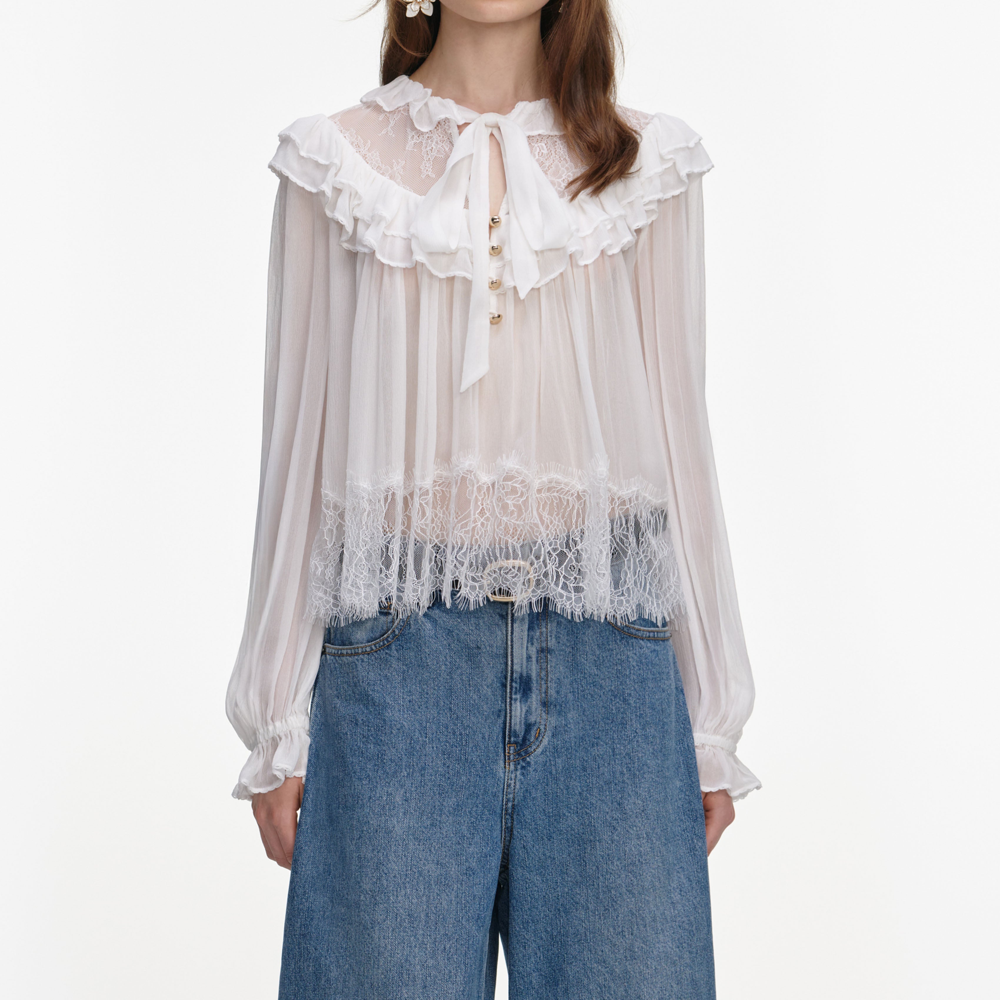 White Georgette Lace Blouse