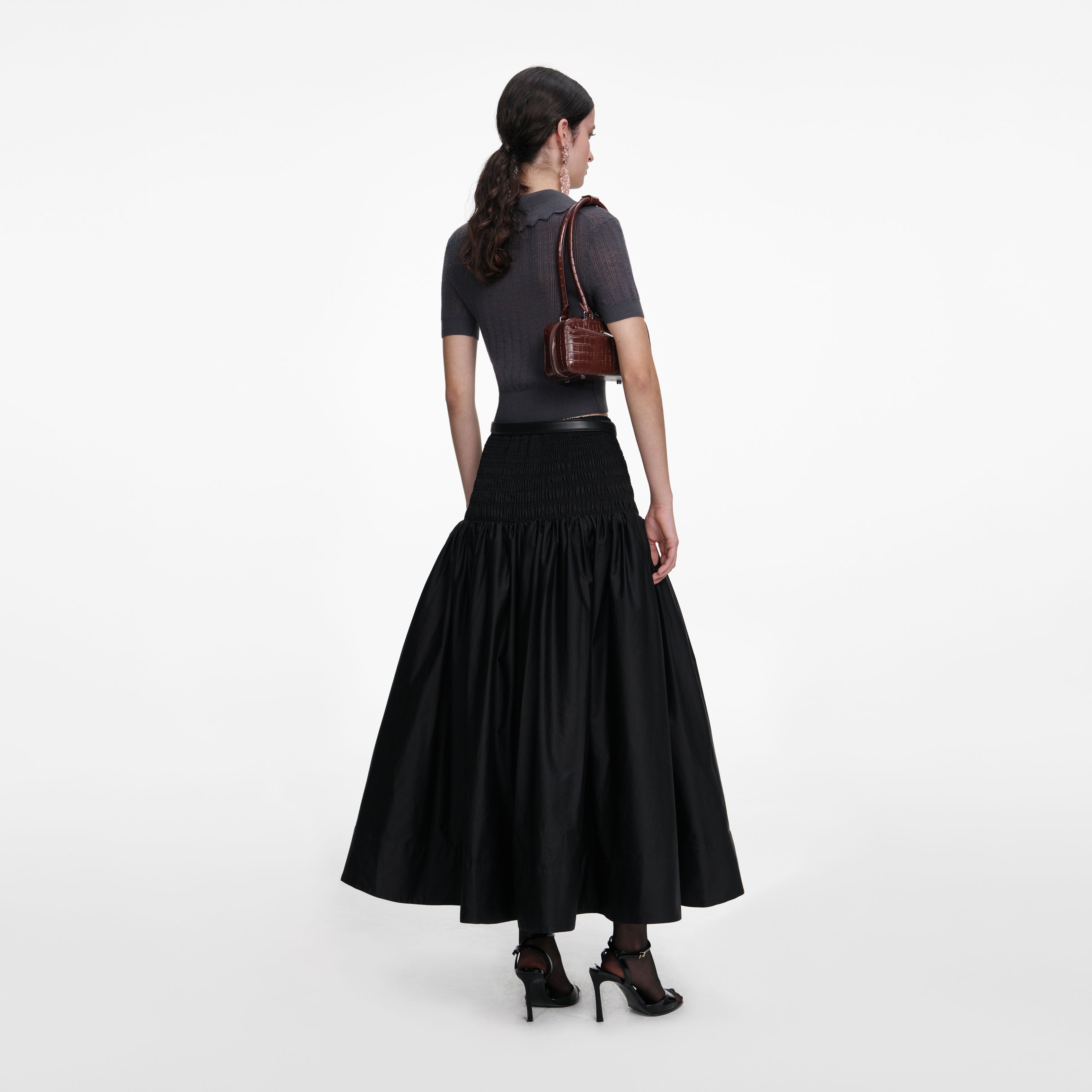 Grey Embroidered Pointelle Knit Top – self-portrait-US