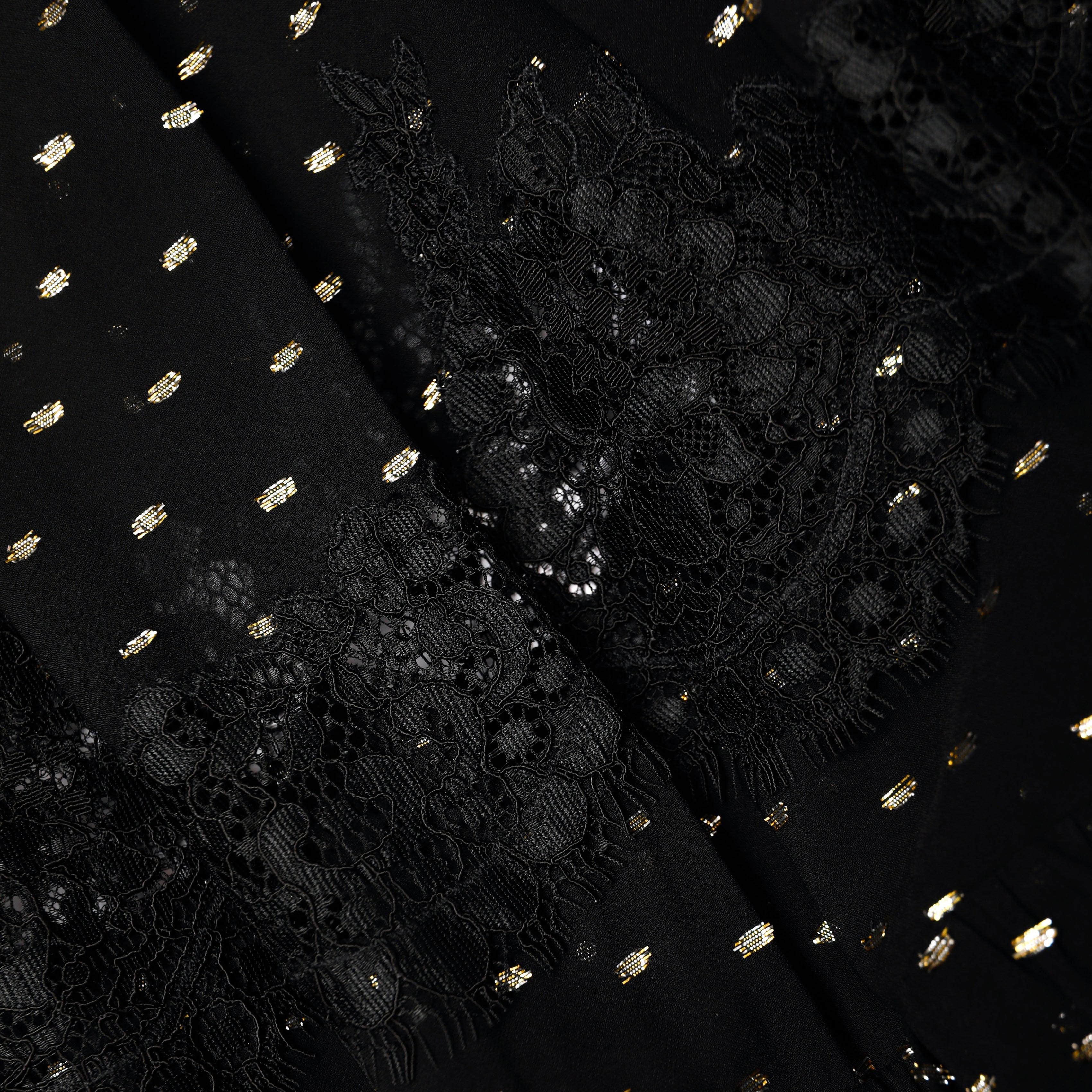 Black And Gold Chiffon Lace Maxi Skirt