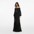Black And Gold Chiffon Lace Maxi Skirt