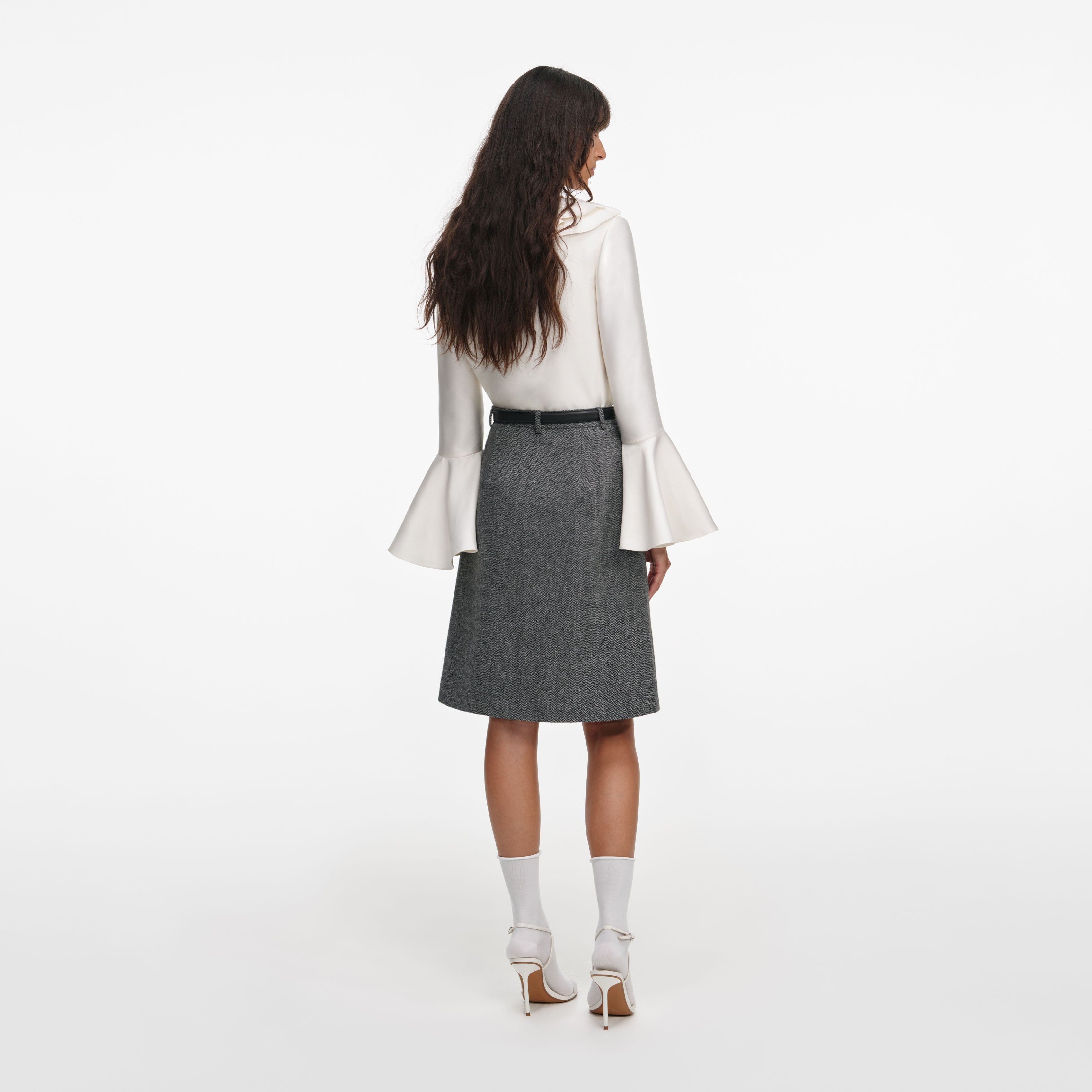Grey Herringbone Flared Mini Skirt – self-portrait-US