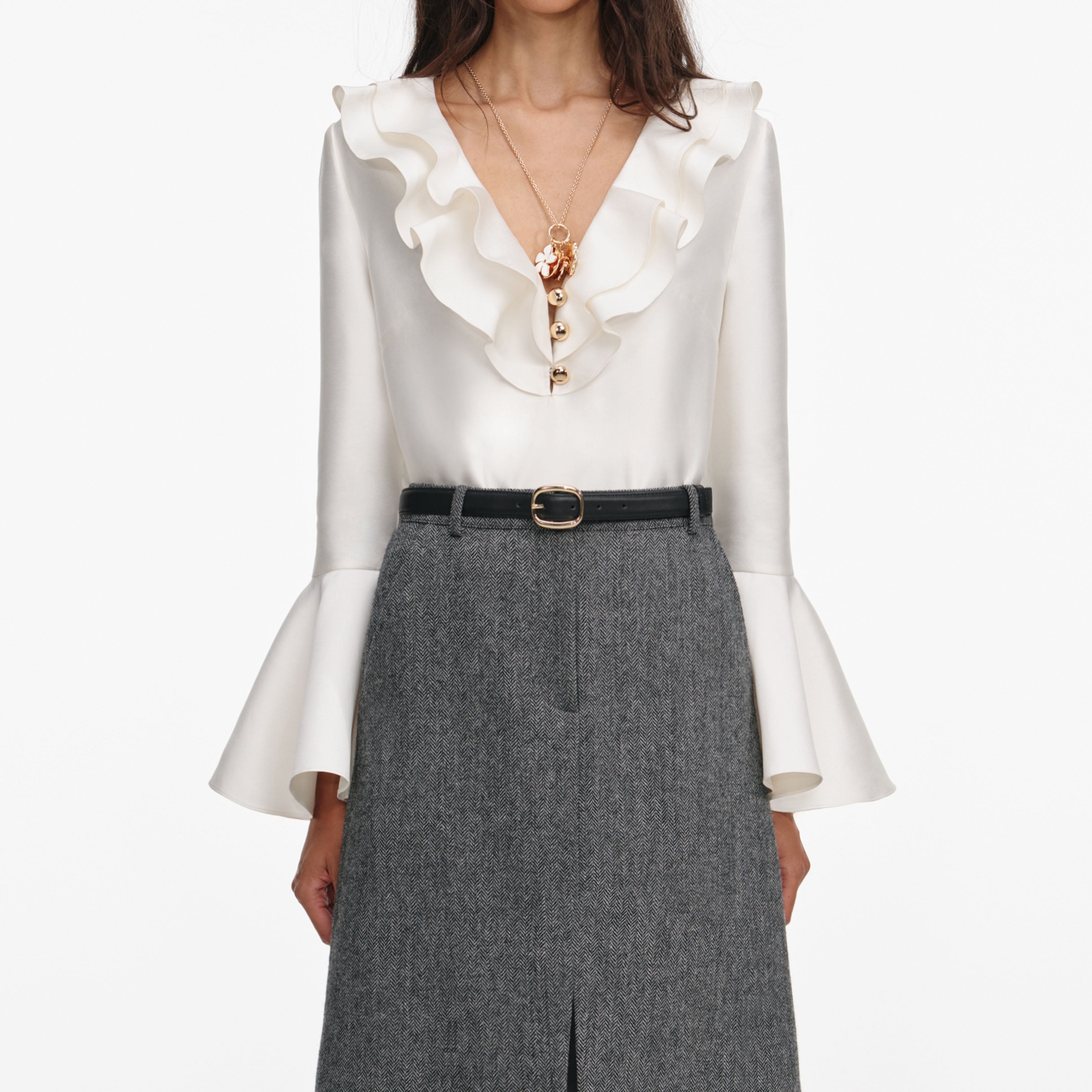 Grey Herringbone Midi Skirt