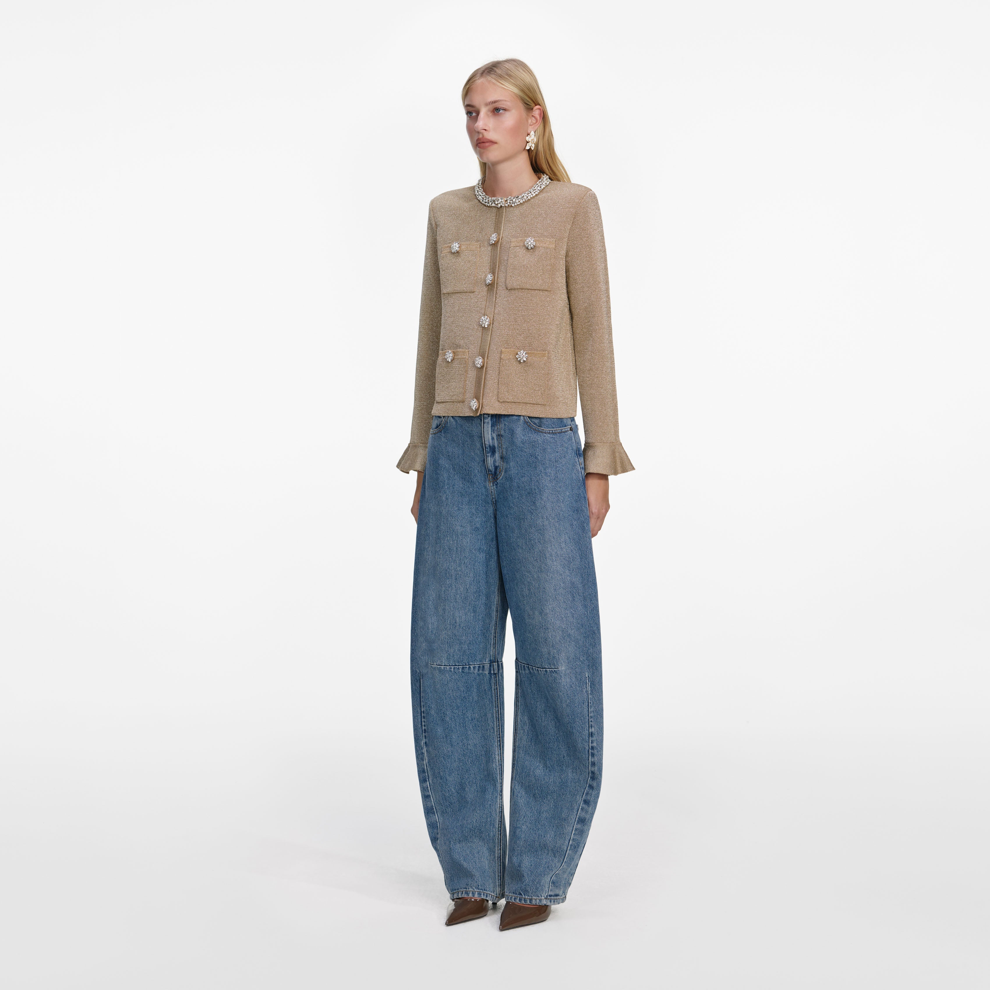 Gold Crystal Trim Cardigan – self-portrait-US