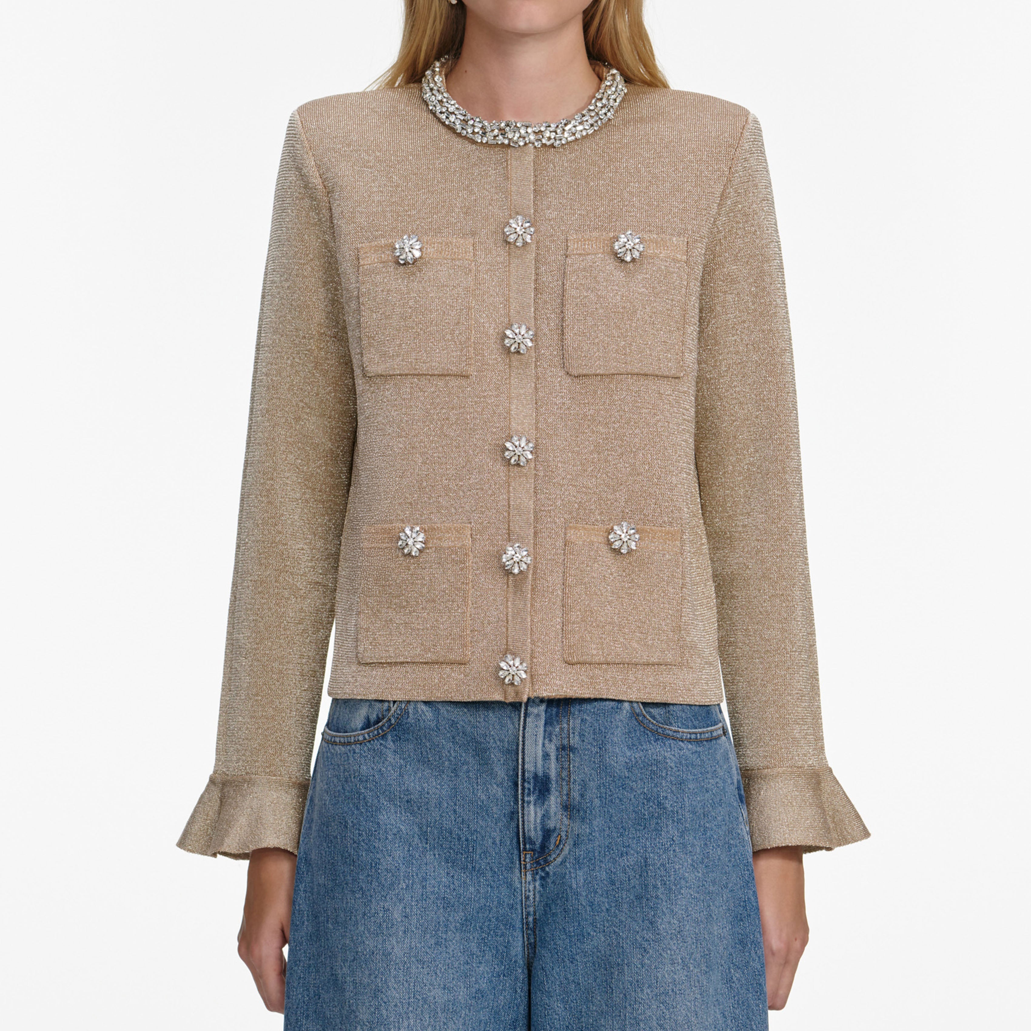 Gold Crystal Trim Cardigan – self-portrait-US