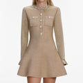 Gold Crystal Trim Knit Mini Dress